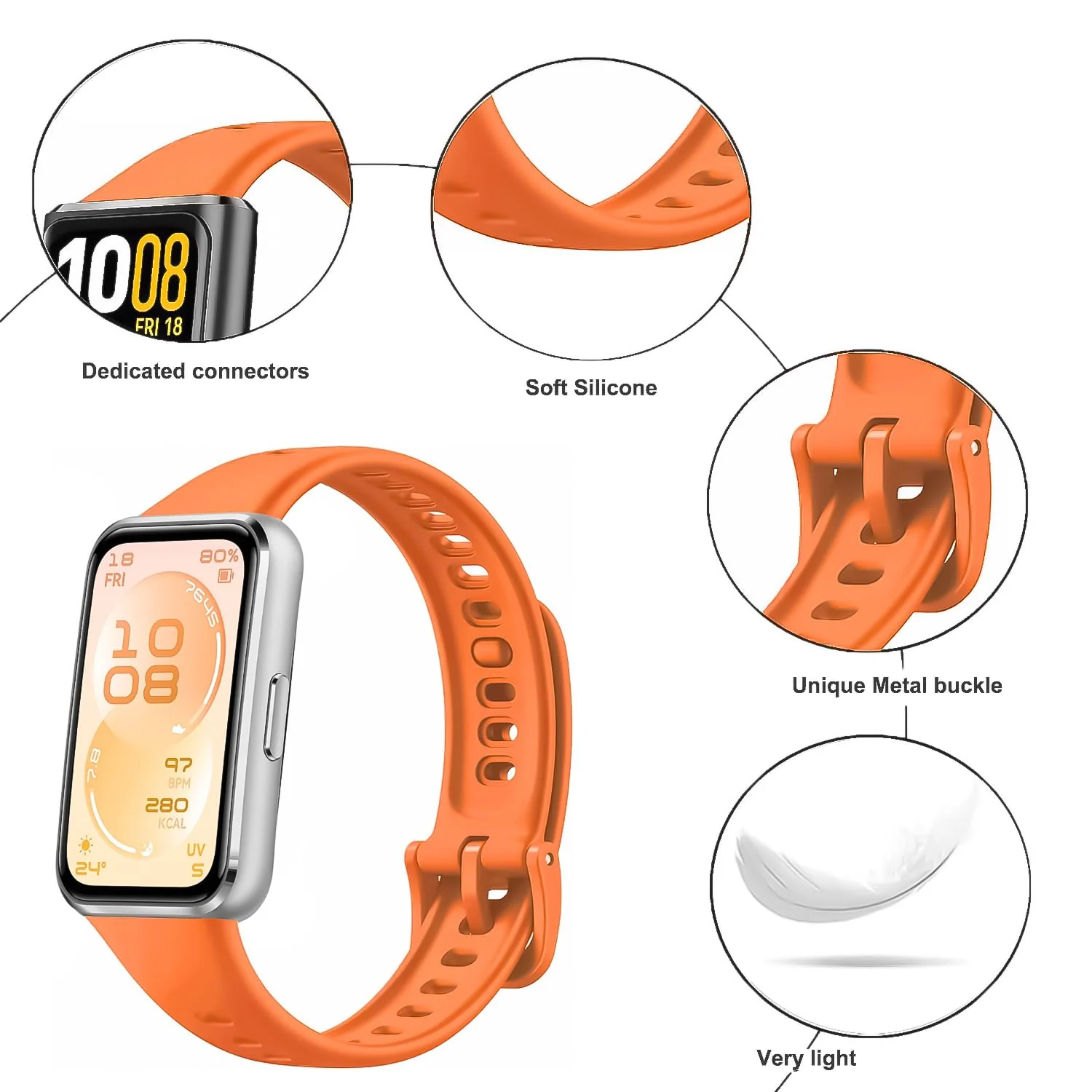 DL3 Mobilak Silicone Bracelet for Huawei Band 11/Band 11 Pro Strap, Soft Silicone Sport Band, Soft Breathable, for Huawei Band11/11 Pro Adjustable Replacement Strap - Orange