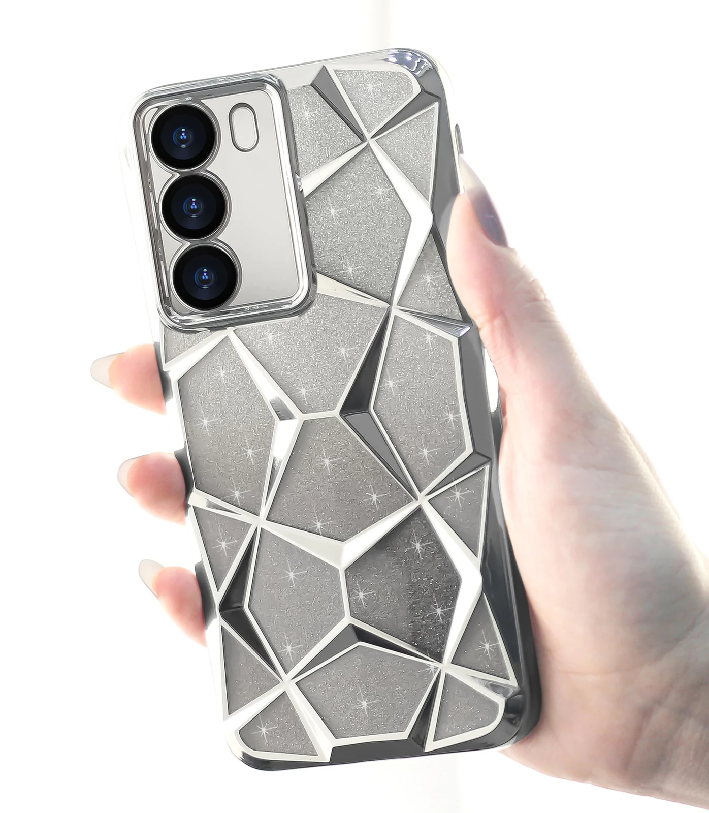 DL3 Mobilak Compatible with Infinix Hot 50 4G Case Plating Bling Gradient Glitter Clear Cover Soft TPU Silicone Cute Camera Protection Shockproof Back for Women Girls Case - Silver