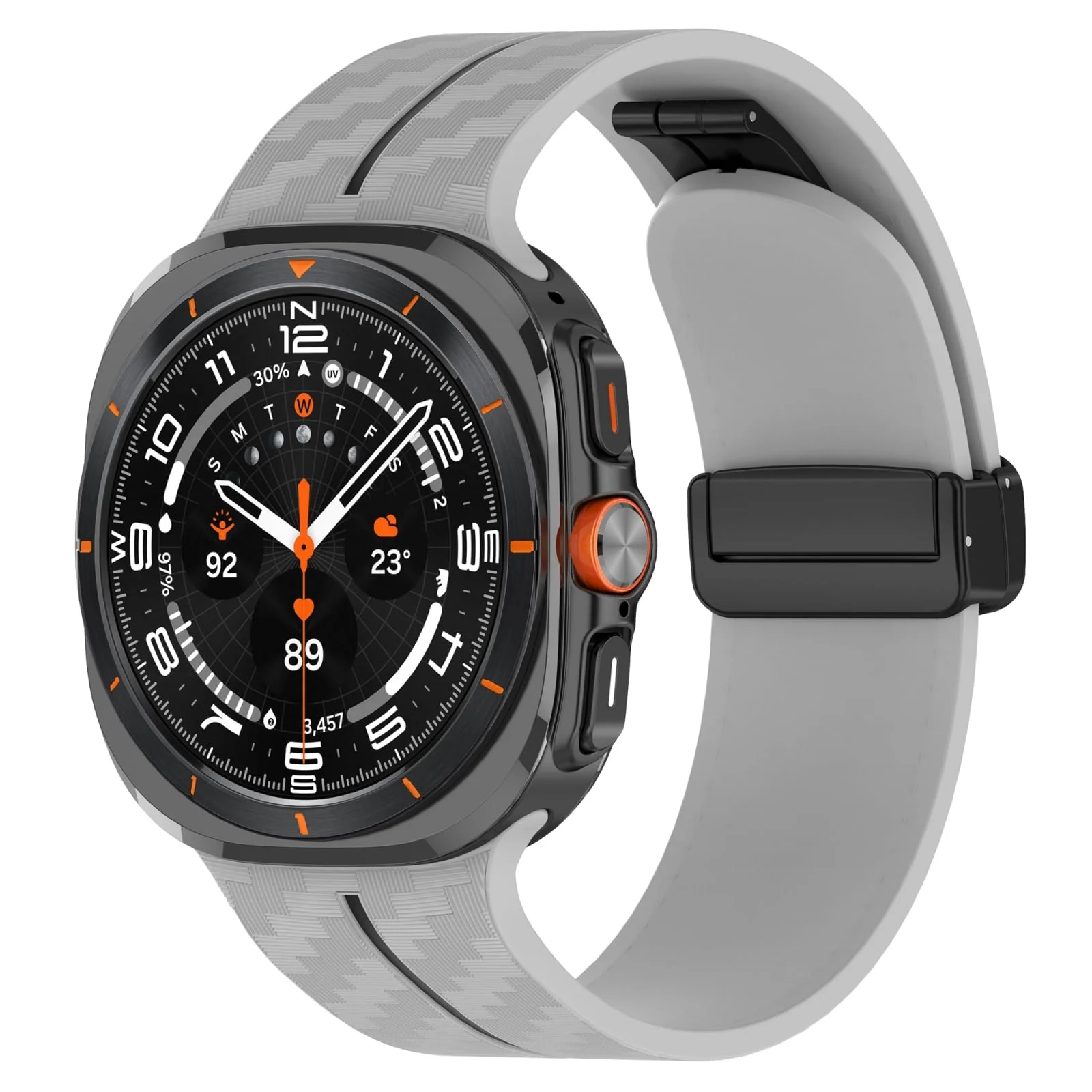 DL3 Mobilak Compatible for Samsung Galaxy Watch Ultra Band 47mm for Men Women, Soft Silicone Waterproof Sport Strap with Magnetic Clasp, Stylish Carbon Fiber Replacement Galaxy Watch 7 Ultra Bands - Grey Black