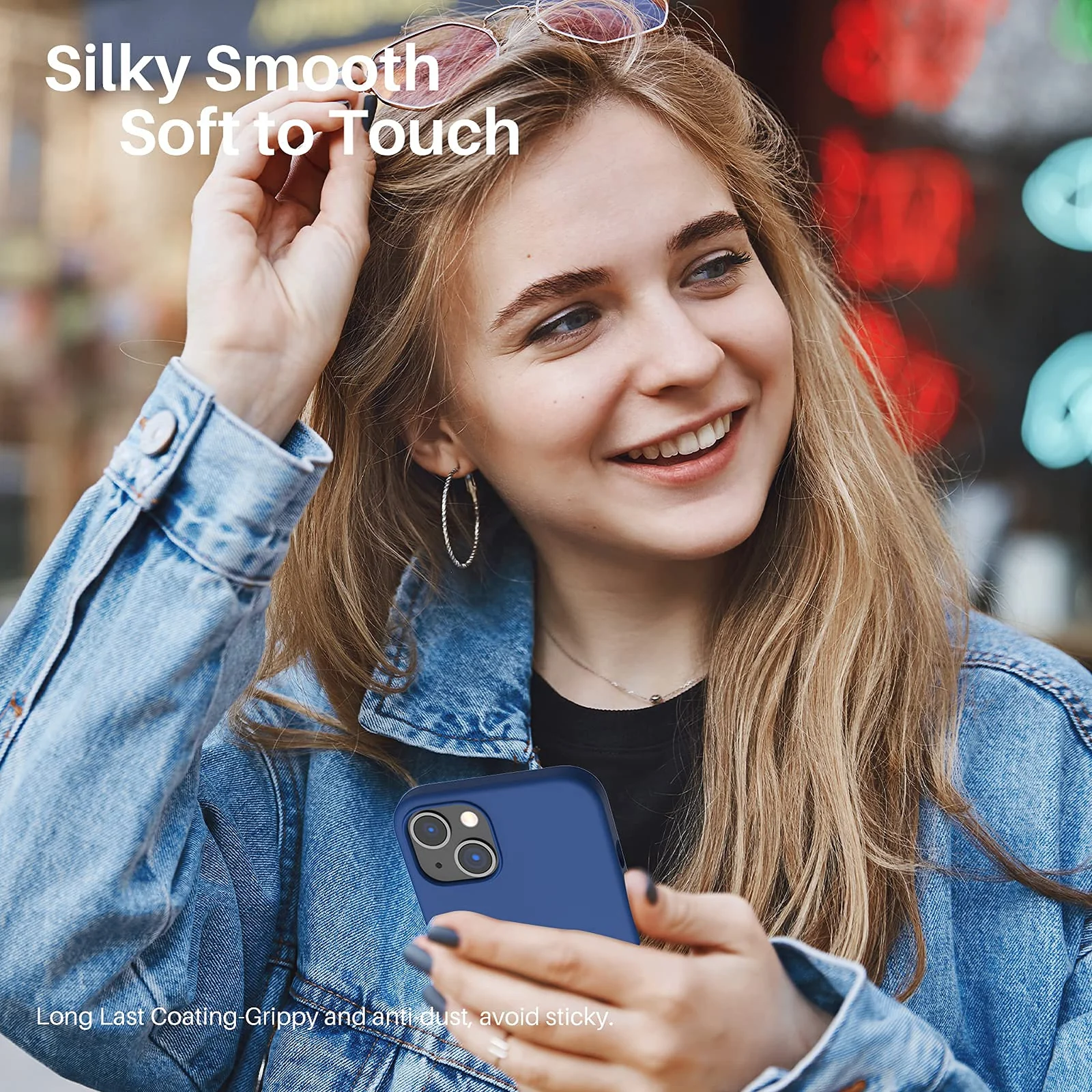 DL3 Mobilak Liquid Silicone Protective Case for iPhone 15 with Camera Protection and Microfiber Lining - Navy Blue