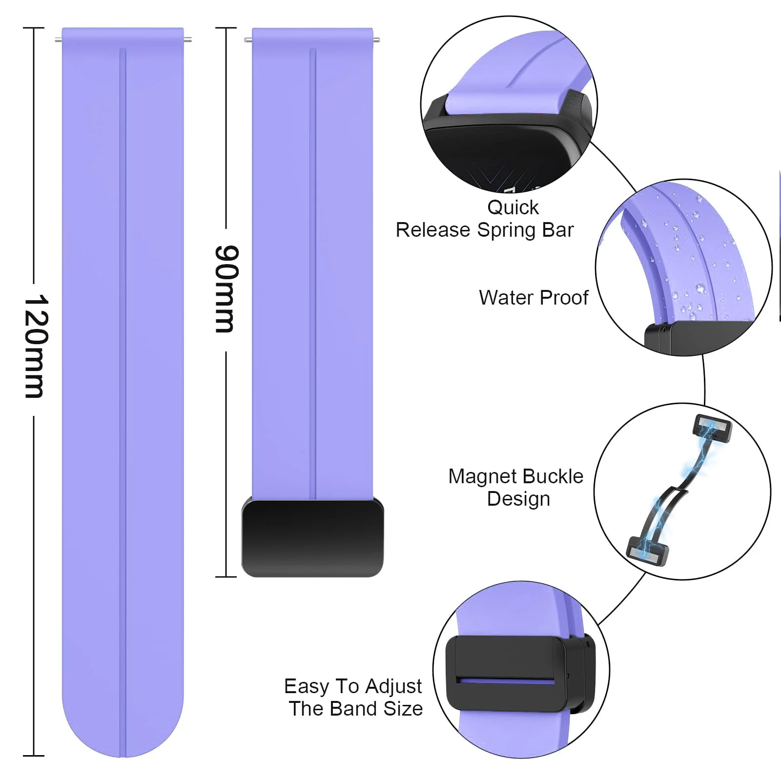 DL3 Mobilak 22MM Silicone Band Magnetic Clasp Strap For Xiaomi Redmi Watch 5 Active/5 Lite/Samsung Galaxy Watch 46mm/Watch 3 45mm/Gear S3/Huawei watch (GT6 GT5 GT4 GT3 GT2 GT 46MM)/GT6 Pro/Amazfit GTR4 - Purple