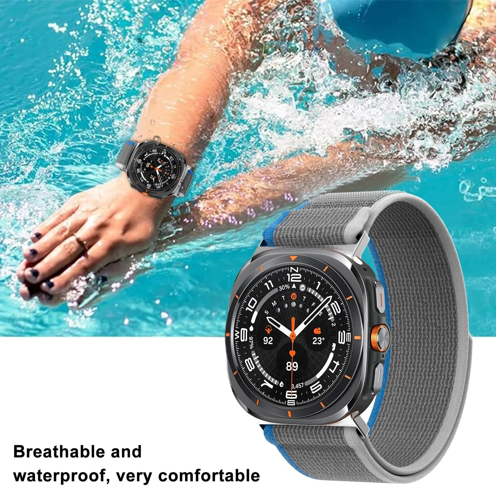 DL3 Mobilak For Samsung Galaxy Watch ultra Strap 47mm, One Click Trail Loop Strap for Men Women, Soft Nylon Sport Loop Elastic Replacement Wristband for Galaxy Watch 7 Ultra - Blue Gray