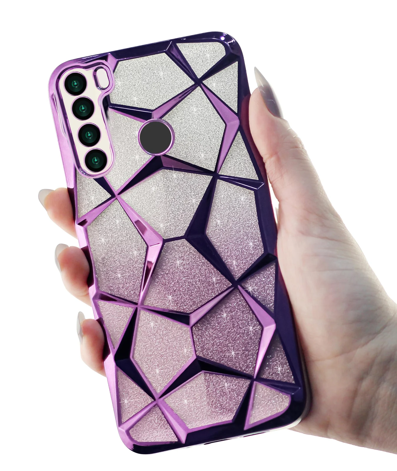 DL3 Mobilak Compatible with Xiaomi Redmi Note 8 Case Plating Bling Gradient Glitter Clear Cover Soft TPU Silicone Cute Camera Protection Shockproof Back for Women Girls Case - Purple