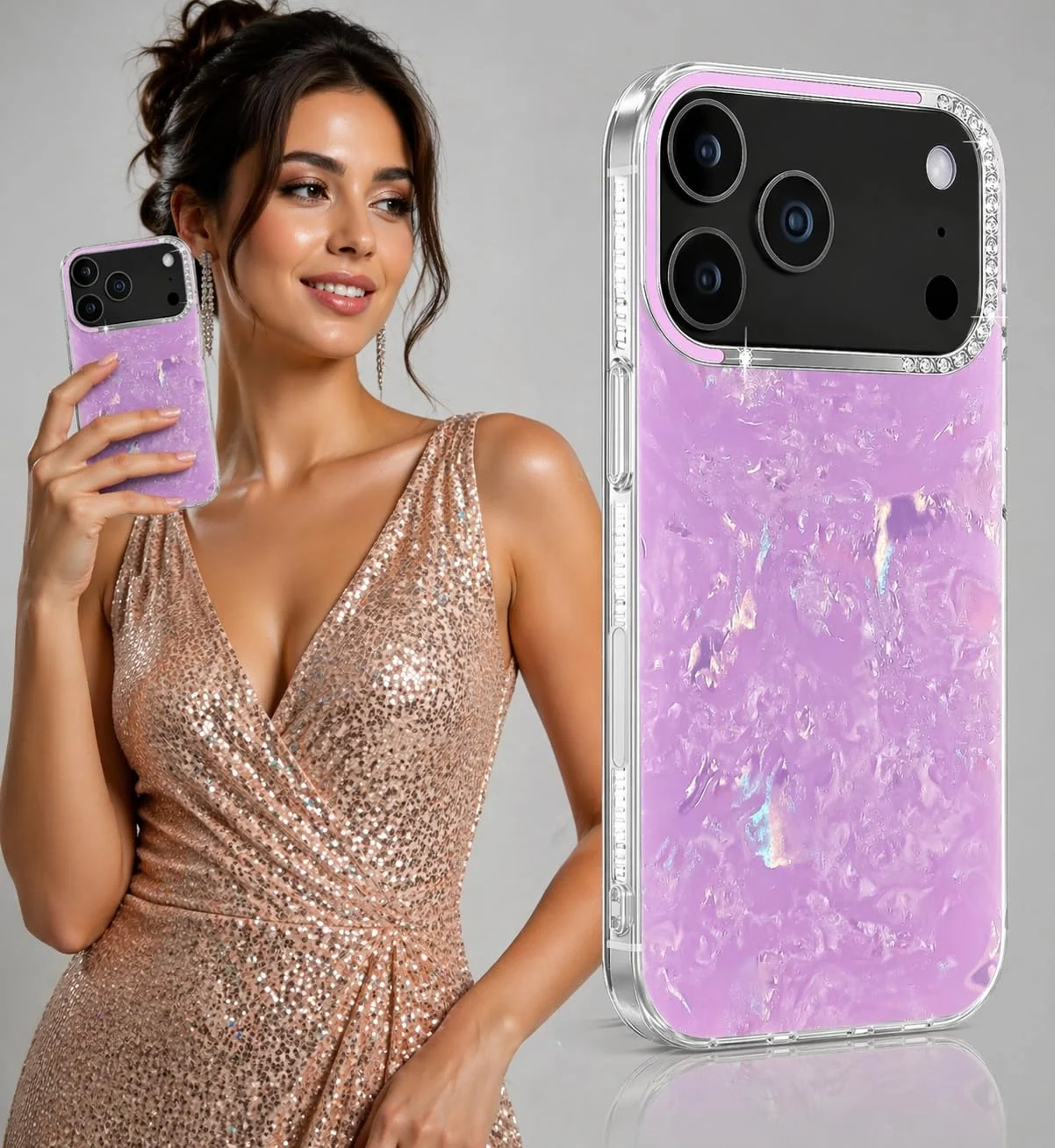 DL3 Mobilak Glitter Rhinestone Protective Case for iPhone 12 Pro with Shockproof Design - Purple