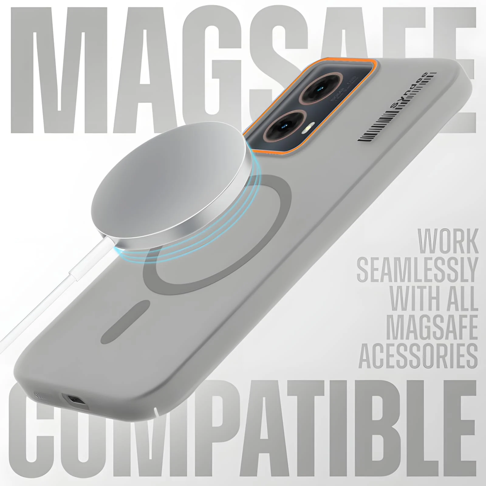 DL3 Mobilak Case Back Cover for Motorola Moto G85 5G, Sleek Frosted Translucent Back Only Compatible with Wireless Magnetic Accessories | Anti-Scratch Shockproof Phone Case - Gray
