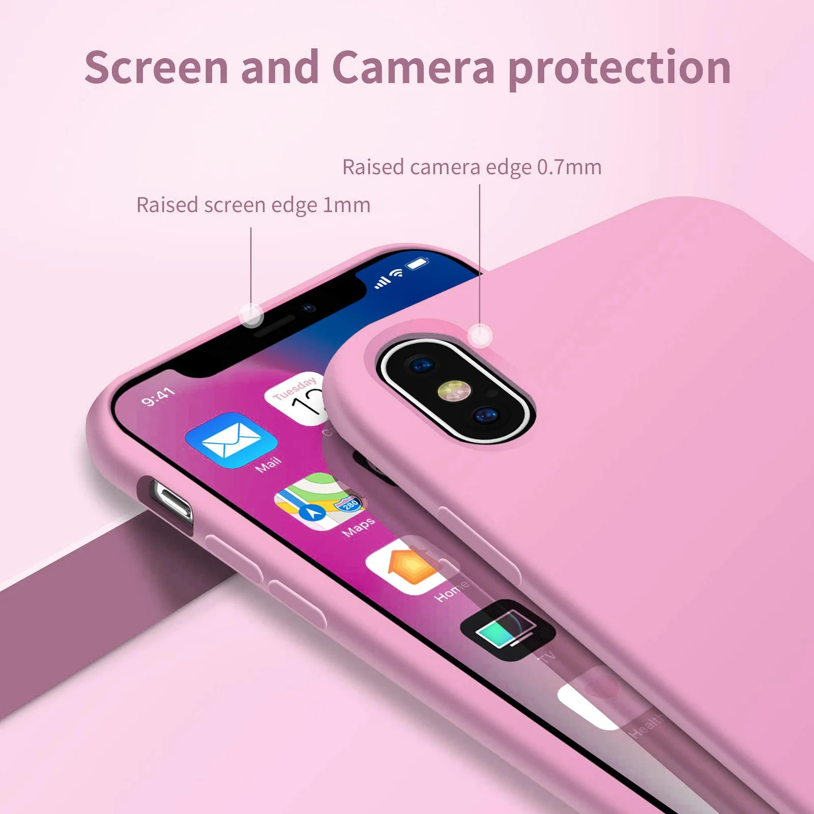 DL3 Mobilak Liquid Silicone Protective Case for iPhone X / iPhone XS with Camera Protection and Microfiber Lining - Pink 2