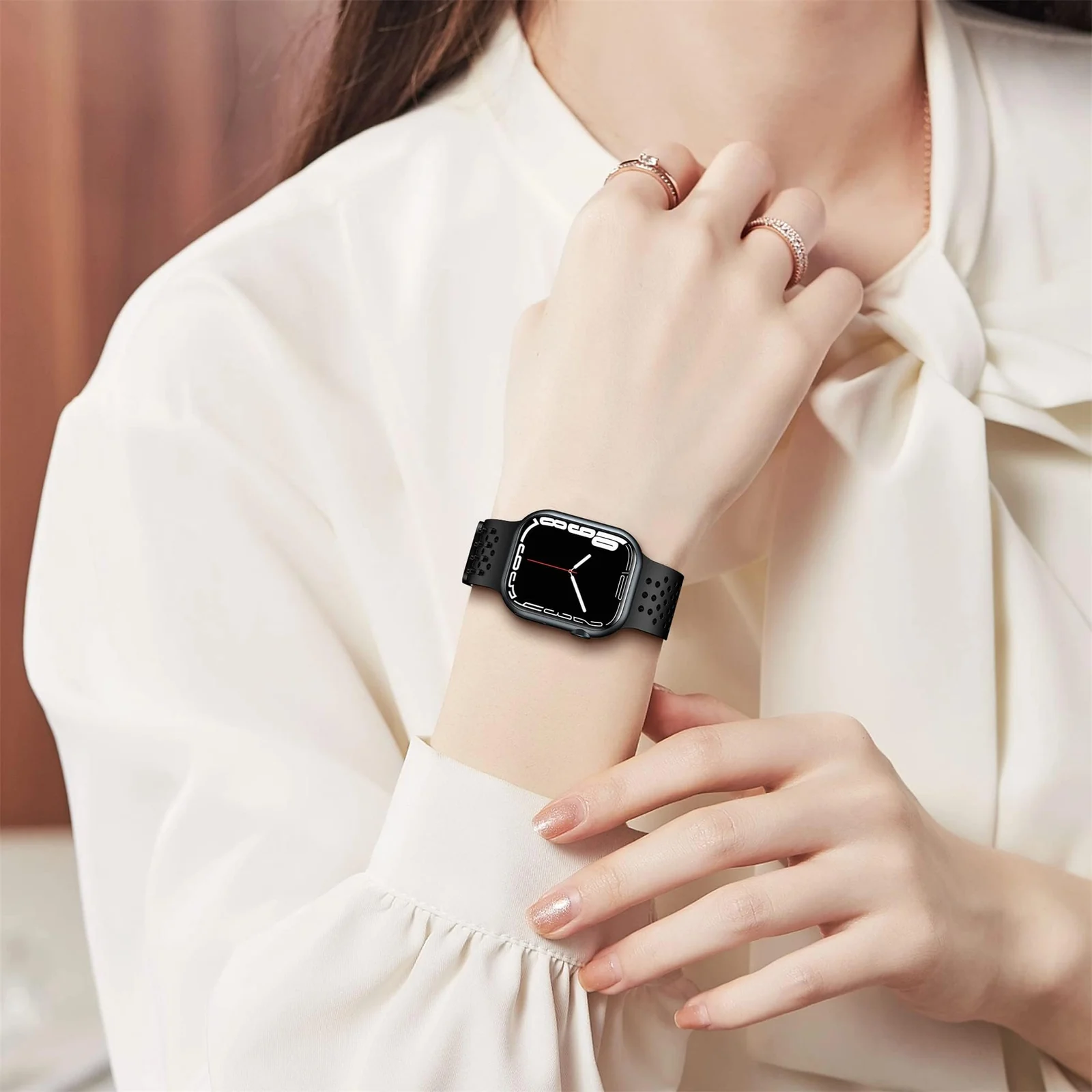 DL3 Mobilak Soft Silicone Band For Apple Watch Ultra Bands 49mm 45mm 44mm 42mm, Sport Replacement Wristband No Clasps for iWatch Series 8 ultra 7 6 5 4 SE 3 2 Women Men, Waterproof Strap - Black