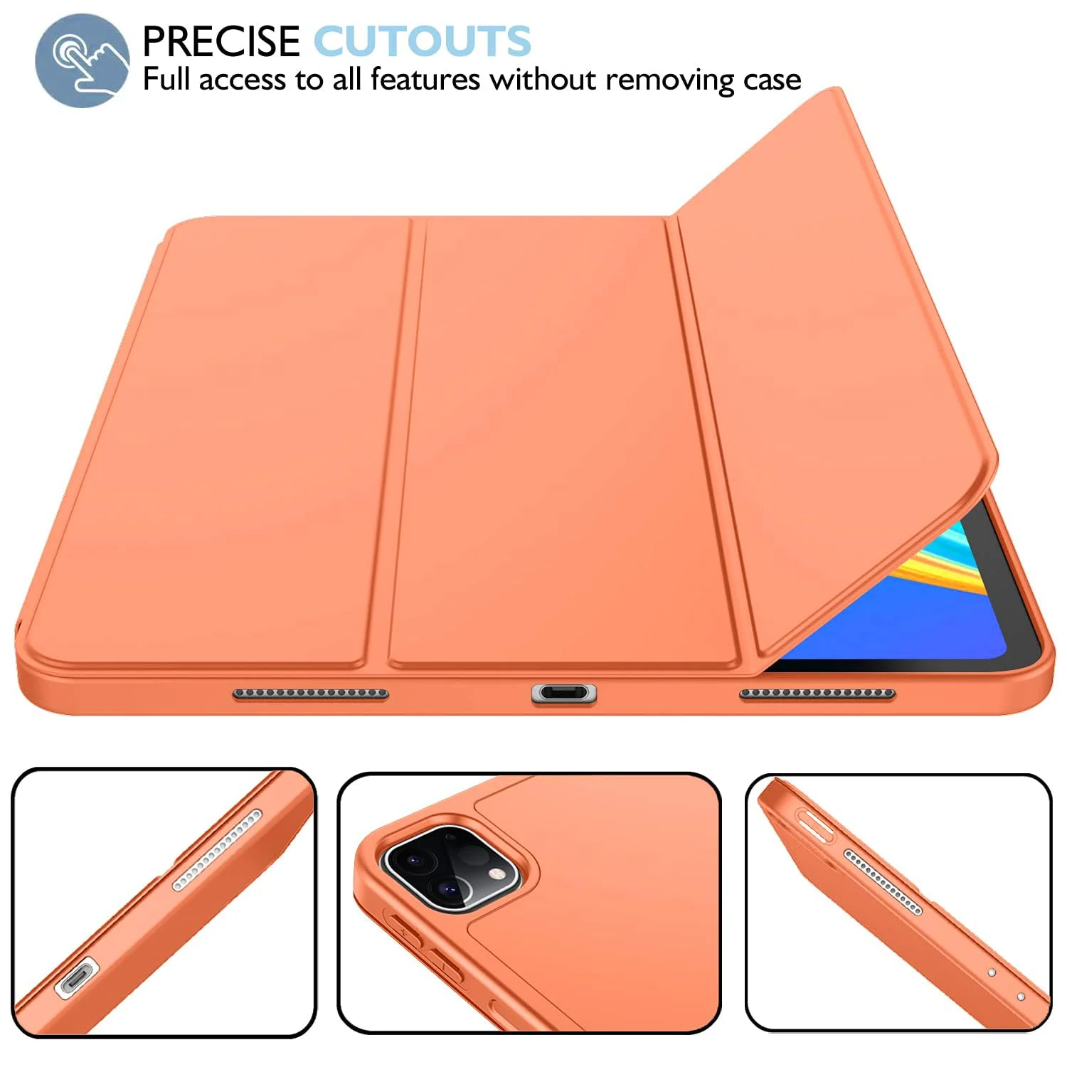 DL3 Mobilak New iPad Pro 12.9 Inch Case 2022/2021/2020(6th/5th/4th Gen) with Pencil Holder, Smart iPad Case [Support Touch ID and Auto Wake/Sleep] with Auto 2nd Gen Pencil Charging - Orange