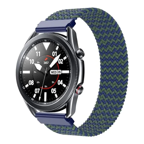 Medium — DL3 Mobilak Band 22MM Nylon Braided Solo Loop Strap For Samsung galaxy watch3 45mm/galaxy 46mm/Gear S3/Huawei watch GT3 46MM/GT2E/GT2 Pro/GT GT2 46MM/Amazfit GTR 2/2e/3/4 (Medium) - Blue Green