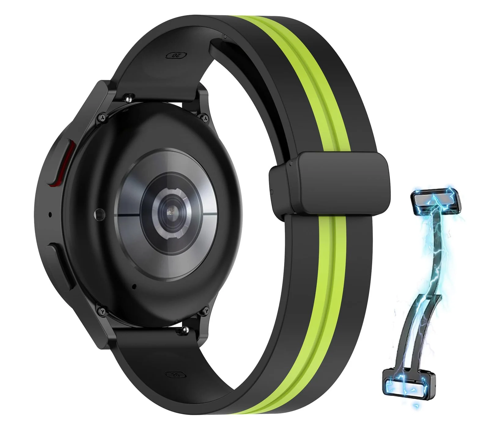 DL3 Mobilak Strap Silicone Magnetic Buckle 20MM For Samsung Gear Sport/Watch 6/5/4/5 Pro 45mm/S2 classic/active 2 40mm 44mm/Amazfit GTS 2/2e/GTS 3/3 Pro/GTS 4/GTS 2 Mini/3 Mini/4 Mini/Bip 3/Bip 3 Pro - Black Lime
