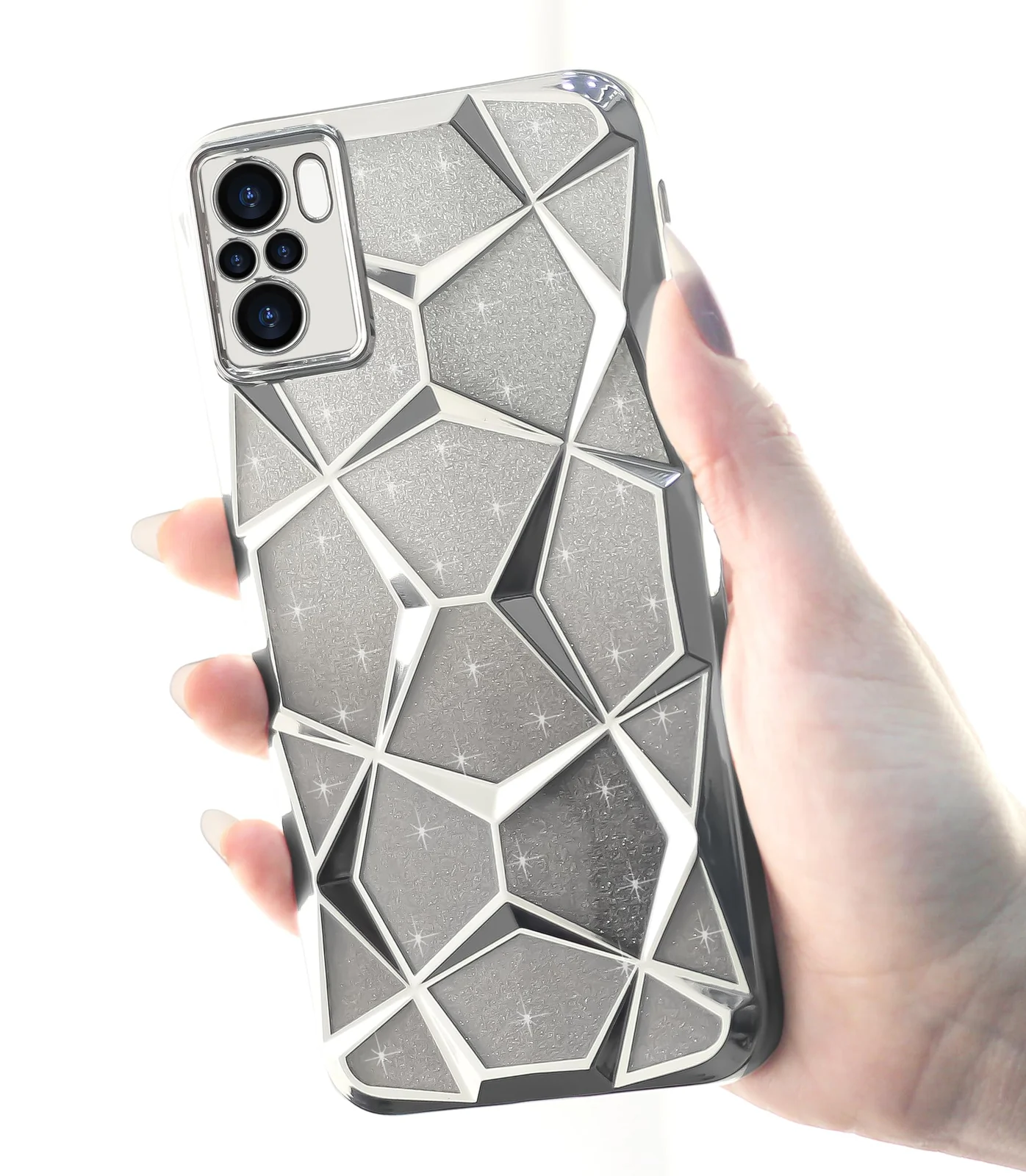 DL3 MOBILAK Compatible with Xiaomi Redmi Note 10 4G / Note 10S Case Plating Bling Gradient Glitter Clear Cover Soft TPU Silicone Cute Camera Protection Shockproof Back for Women Girls Case - Silver