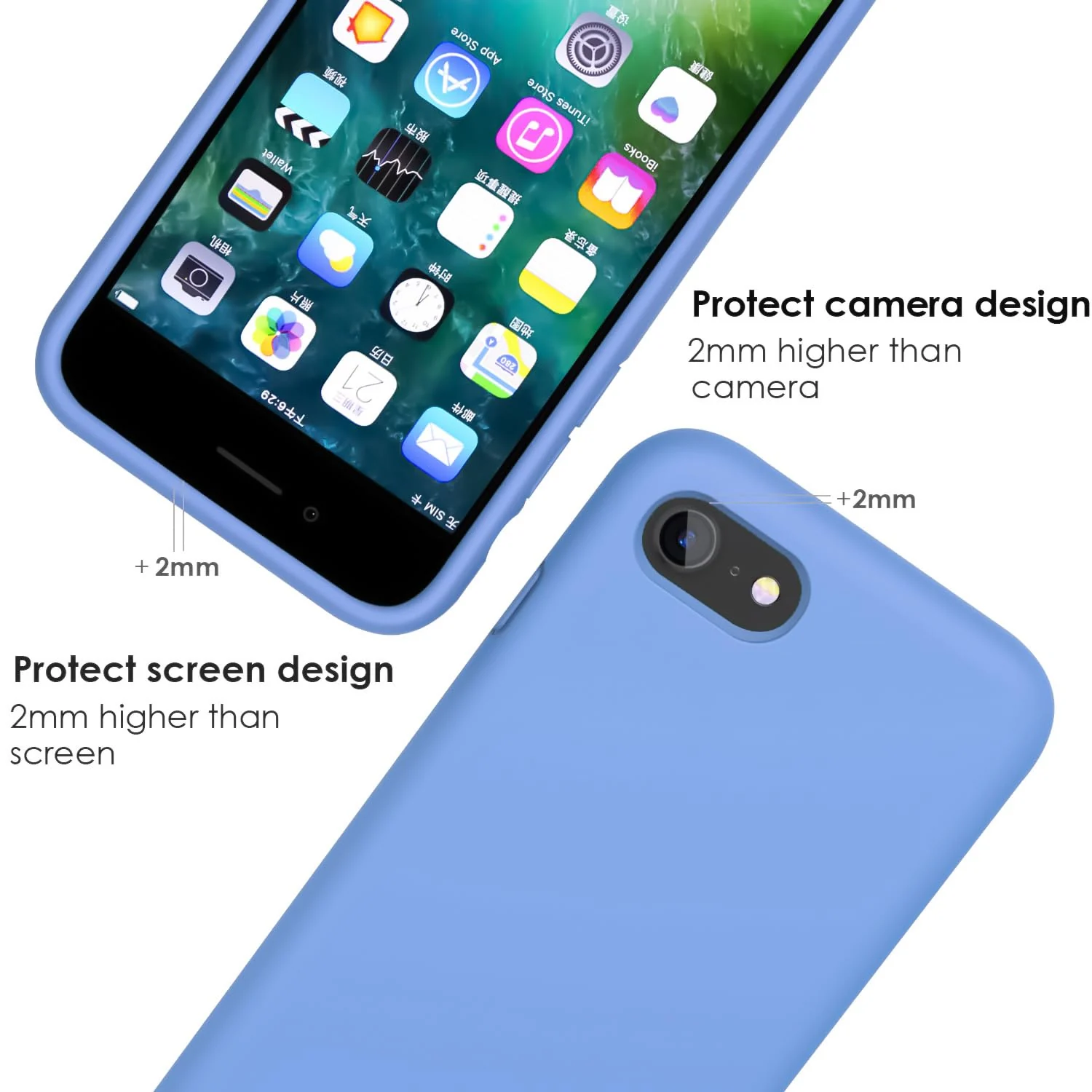 DL3 Mobilak Liquid Silicone Case for iPhone 6 / 6S, Shock-absorbing protection, Scratch-resistant surface, Soft microfiber lining - Light Blue