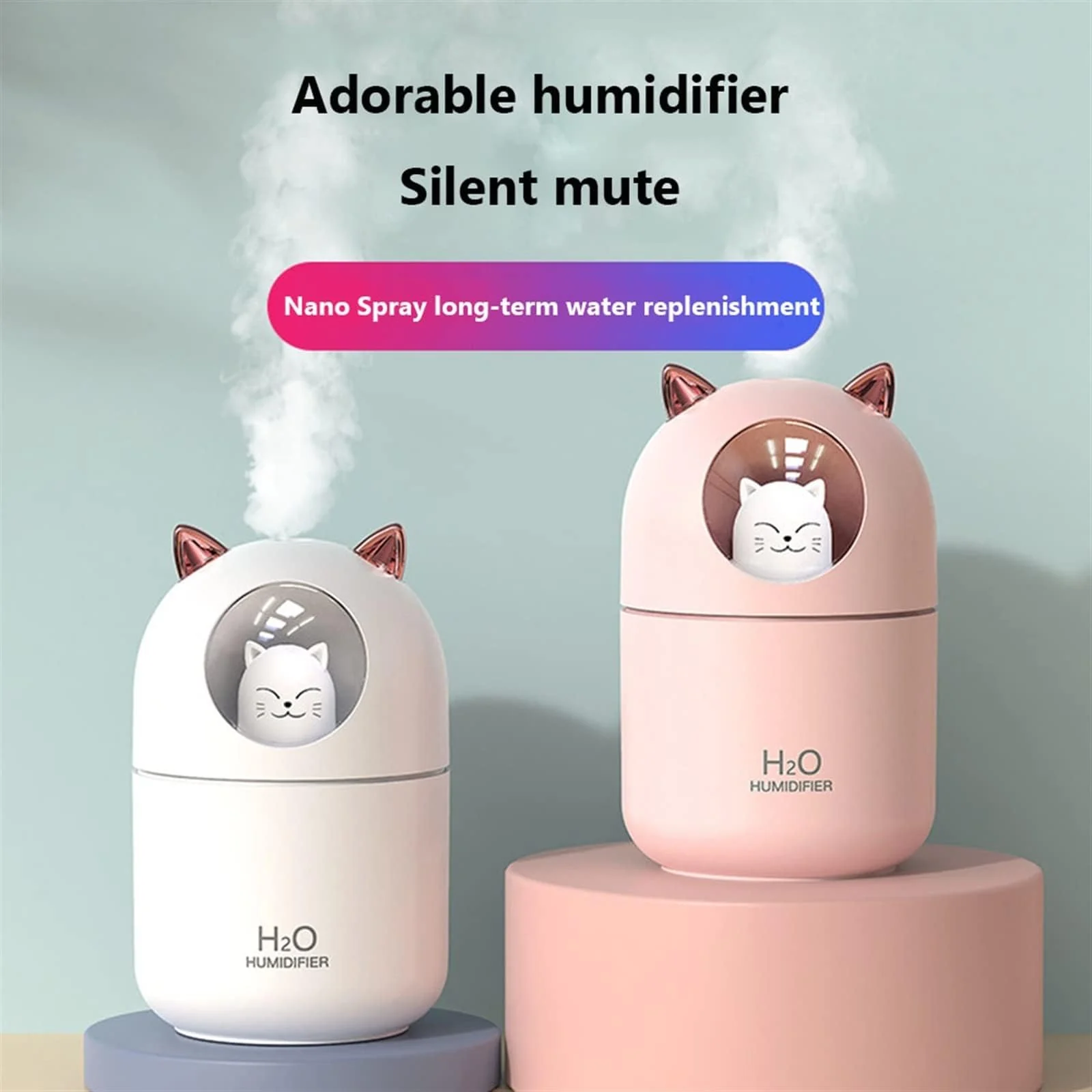 Mobigon Wood Cool Mist Ultrasonic Humidifier for Room Moisture, Aroma Diffuser for Home, 300ml Essential Oil Diffuser with 7 Colorful Night Light, Auto Shut-Off, Home, Office, car - E.Pink
