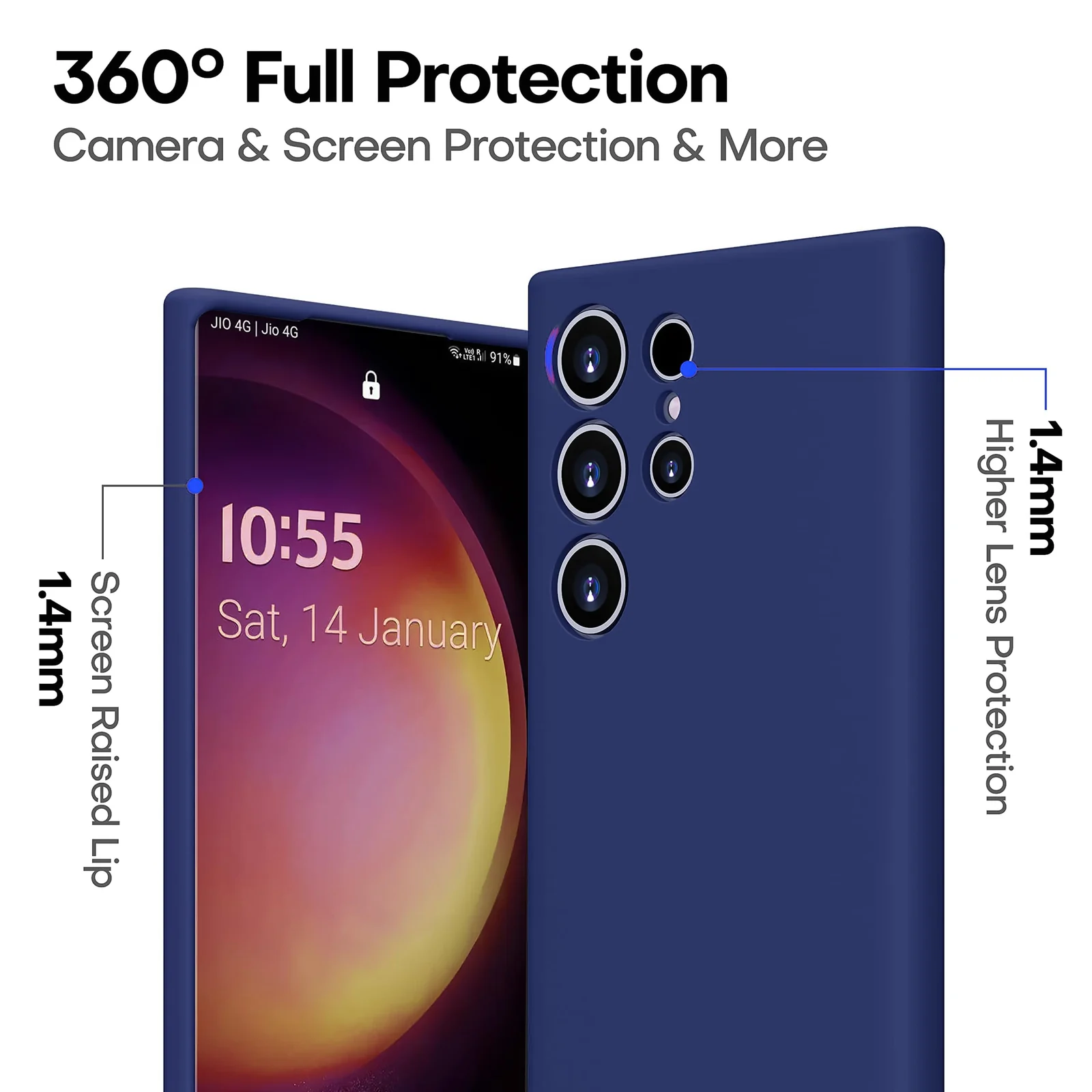 DL3 Mobilak Silicone Protective Case for Samsung Galaxy S22 Ultra 5G, Shock-absorbing protection, Scratch-resistant surface, Soft microfiber lining - Blue