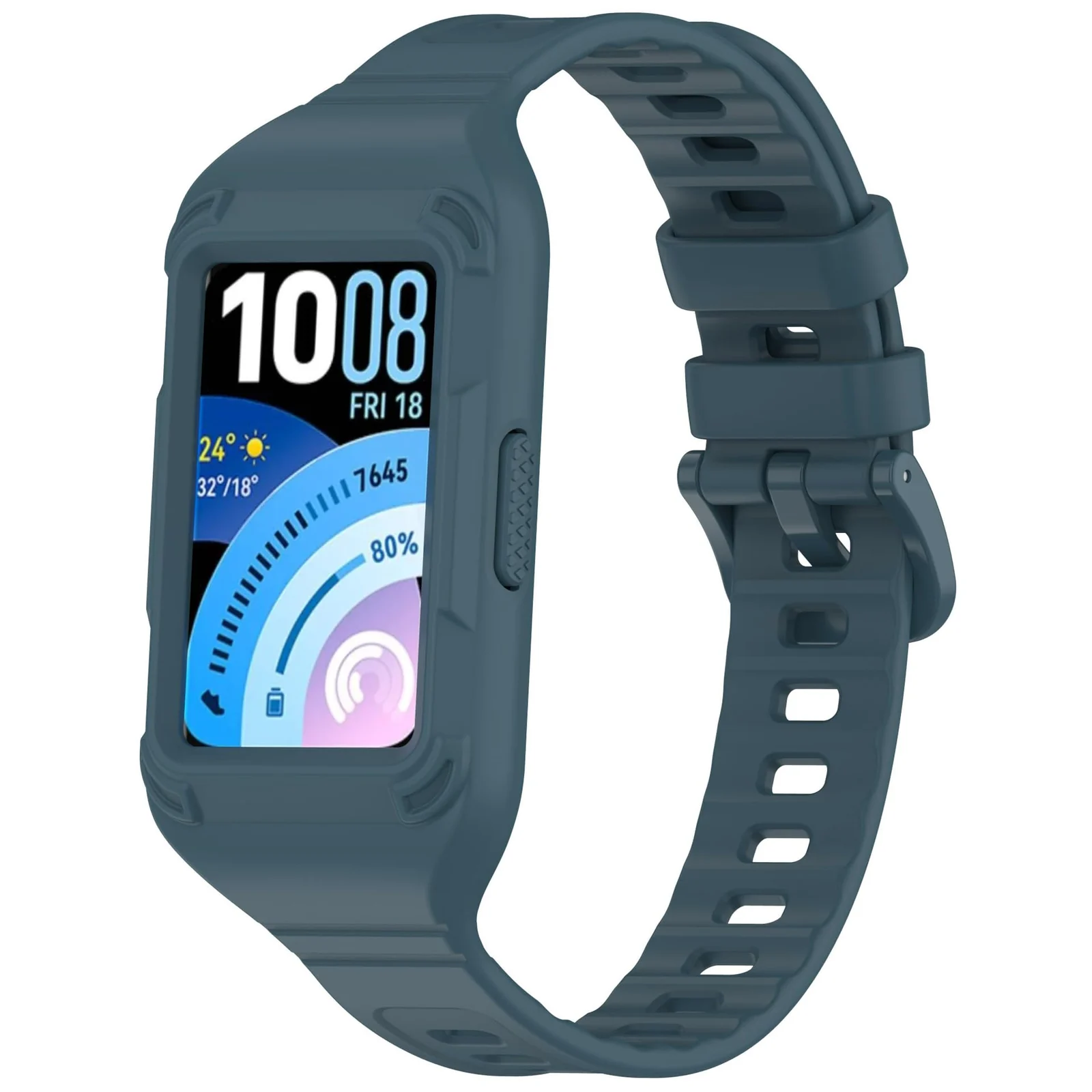 MOBIGON Rugged Silicone Strap with Bumper Case for Huawei Band 11 Pro, Petrol Blue