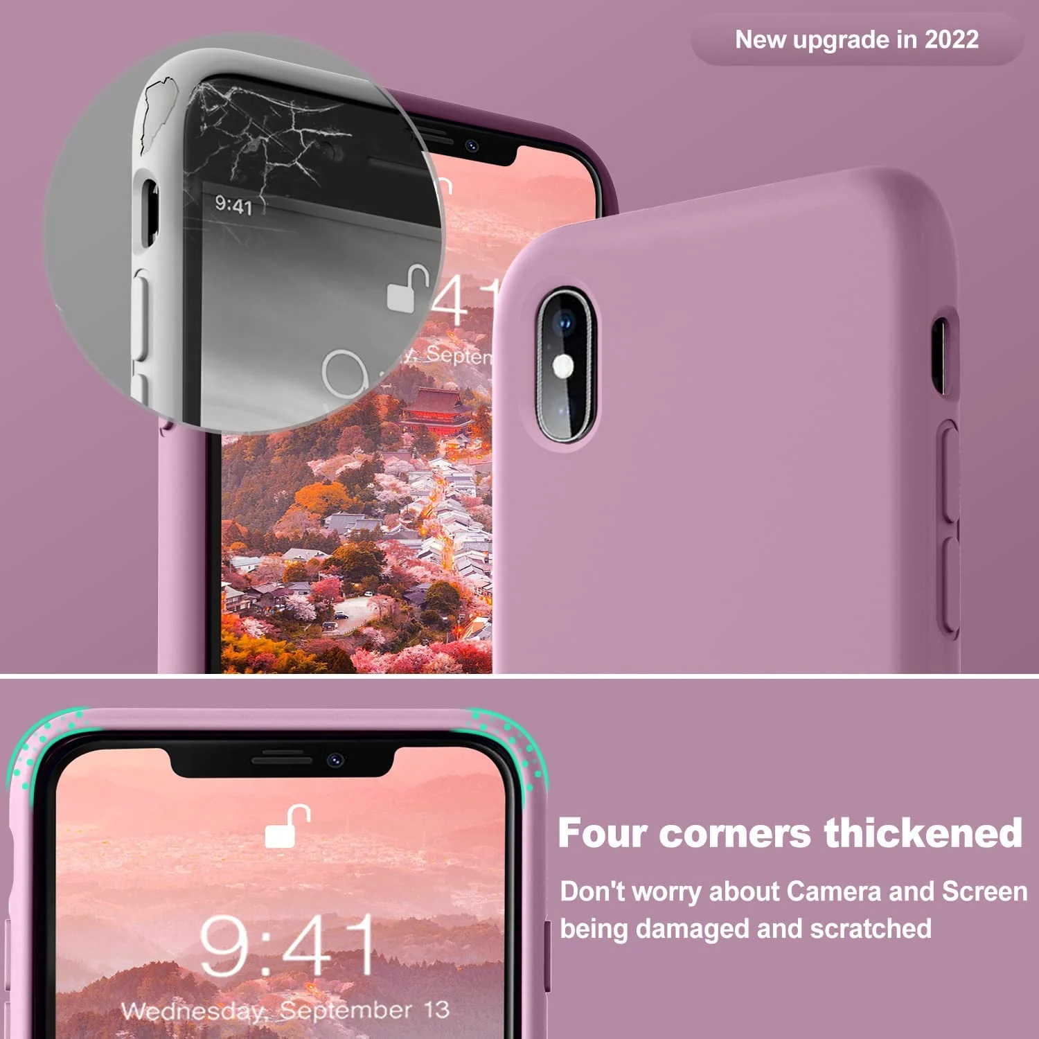 DL3 Mobilak Liquid Silicone Protective Case with Soft Microfiber Lining for iPhone XS Max - Lilac Purple