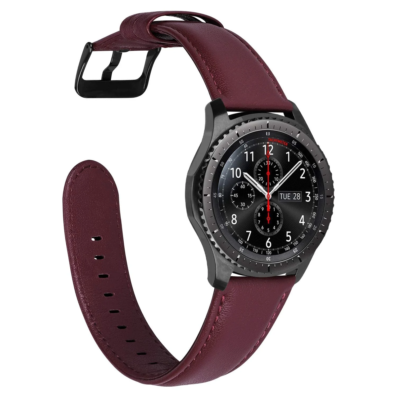 DL3 Mobilak Leather Band 20MM Strap For Samsung Gear Sport/Watch 4/Watch 5/5 Pro /S2 classic/active 2 40mm 44mm/Amazfit GTS 3/ GTS 4/4 Mini/Bip 3/Pro/GTS 2 mini/GTS 2e/Bip U/UPro - Wine Red