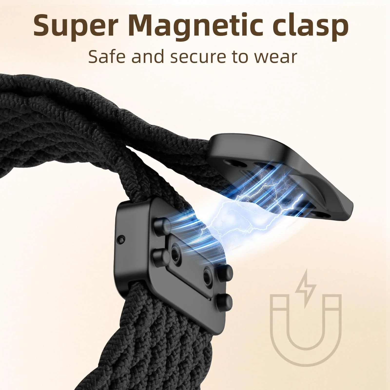 DL3 Mobilak Sport Solo Loop Compatible with Apple Watch Band 42mm 44mm 45mm 46mm 49mm for Women Men, Magnetic Strap Stretchy Braided Wristband for iWatch Series 11 10 9 8 7 6 5 4 3 Ultra 3 2 1 SE SE2 - Black