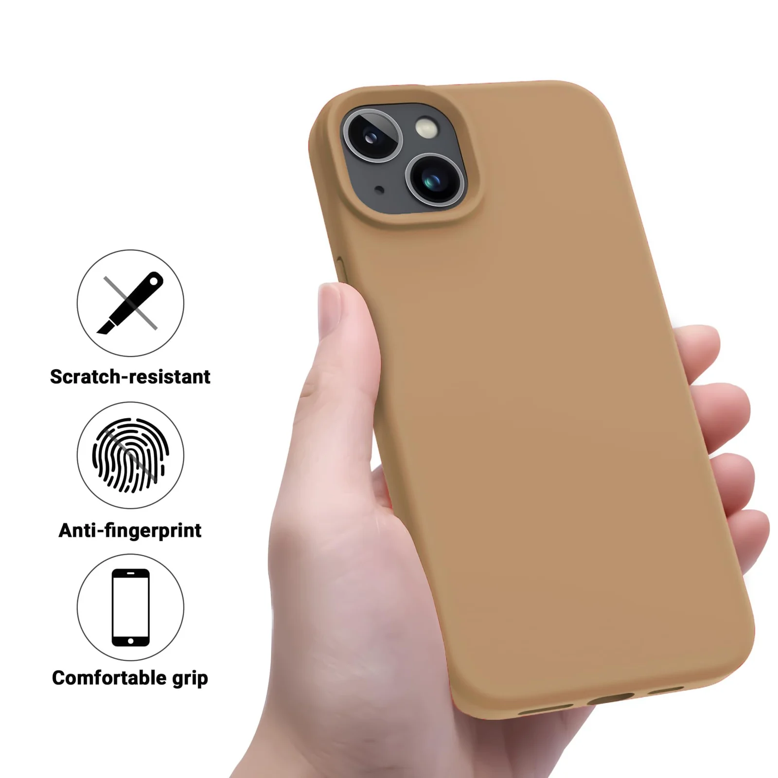 DL3 Mobilak Liquid Silicone Protective Case for iPhone 13 / iPhone 14 with Camera Protection and Microfiber Lining - Light Desert