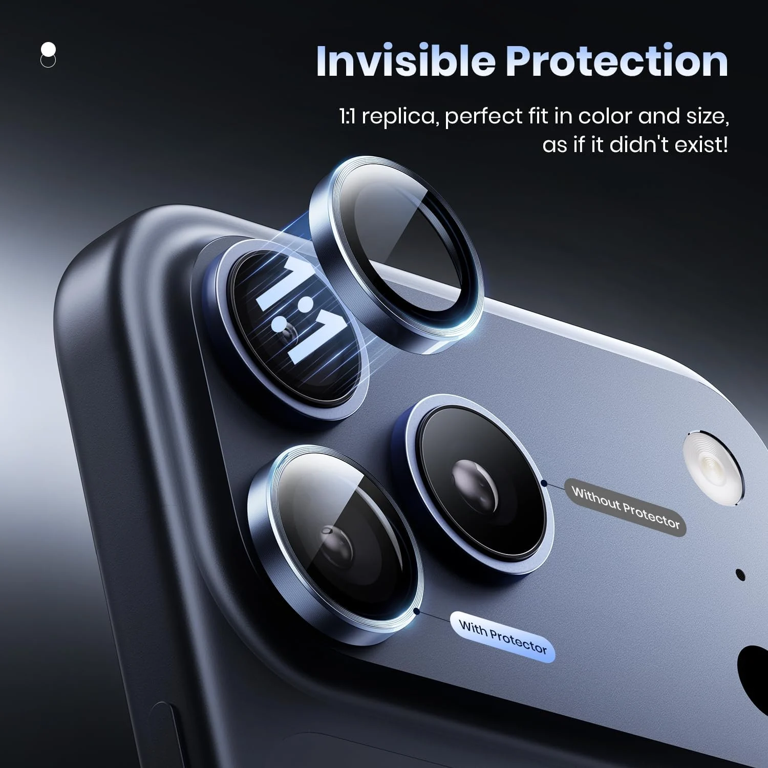 DL3 Mobilak Camera Lens Protector For iPhone 17 Pro/iPhone 17 Pro Max, [Keep Original Shooting] Tempered Glass Screen Protector Metal Individual Camera Cover, Case Friendly - Deep Blue