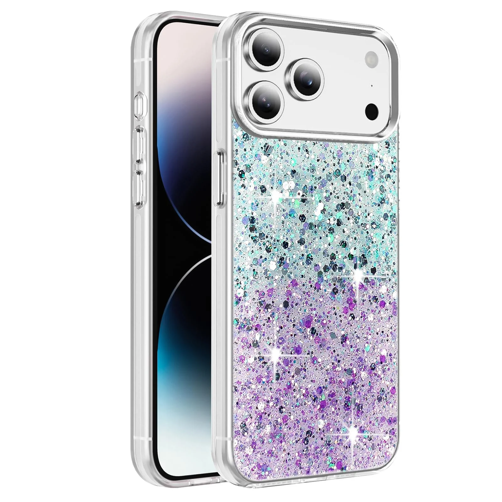 iPhone 17 Pro 6.3-Inch Case / Clear Glitter Bling Sparkly — DL3 Mobilak Glitter Protective Case for iPhone 17 Pro 6.3-Inch, Supports wireless charging, Camera protection, Shock-absorbing protection