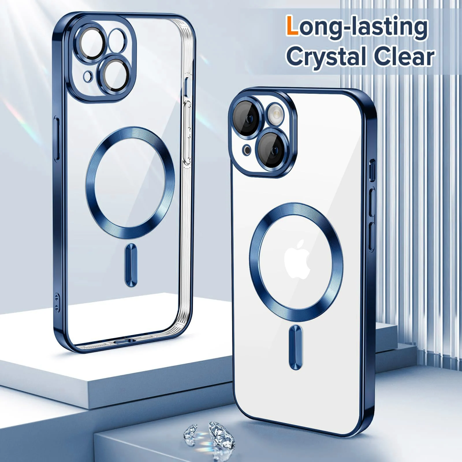 DL3 Mobilak Electroplated Case for iPhone 15 Plus (6.7''), Camera Lens Full Protection, Compatible with MagSafe Wireless Charging, Shockproof Soft TPU Phone Cover - Dark Blue