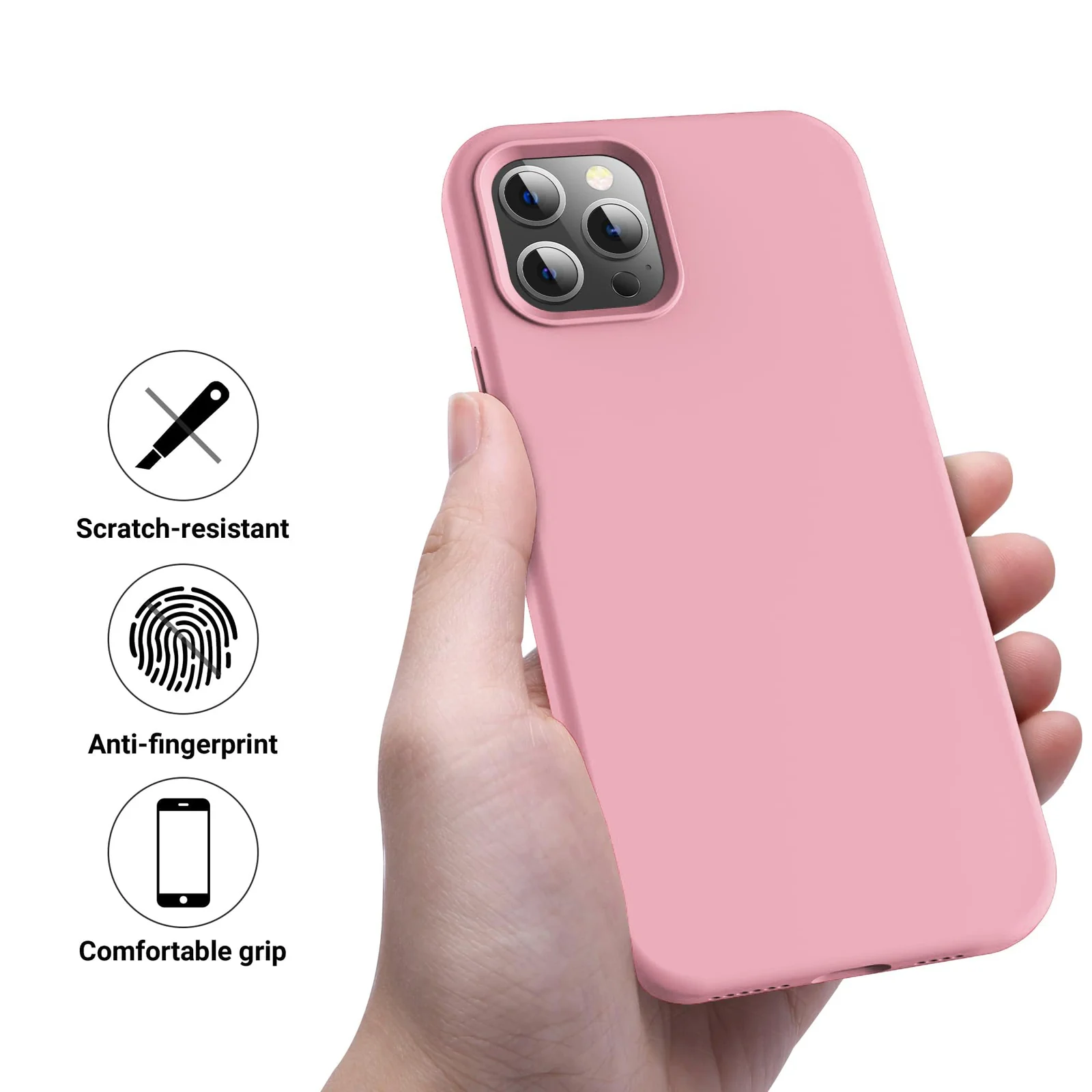 DL3 Mobilak Liquid Silicone Case for iPhone 12 / 12 Pro (6.1 Inch), Shock-absorbing protection, Scratch-resistant surface, Soft microfiber lining - A.Pink