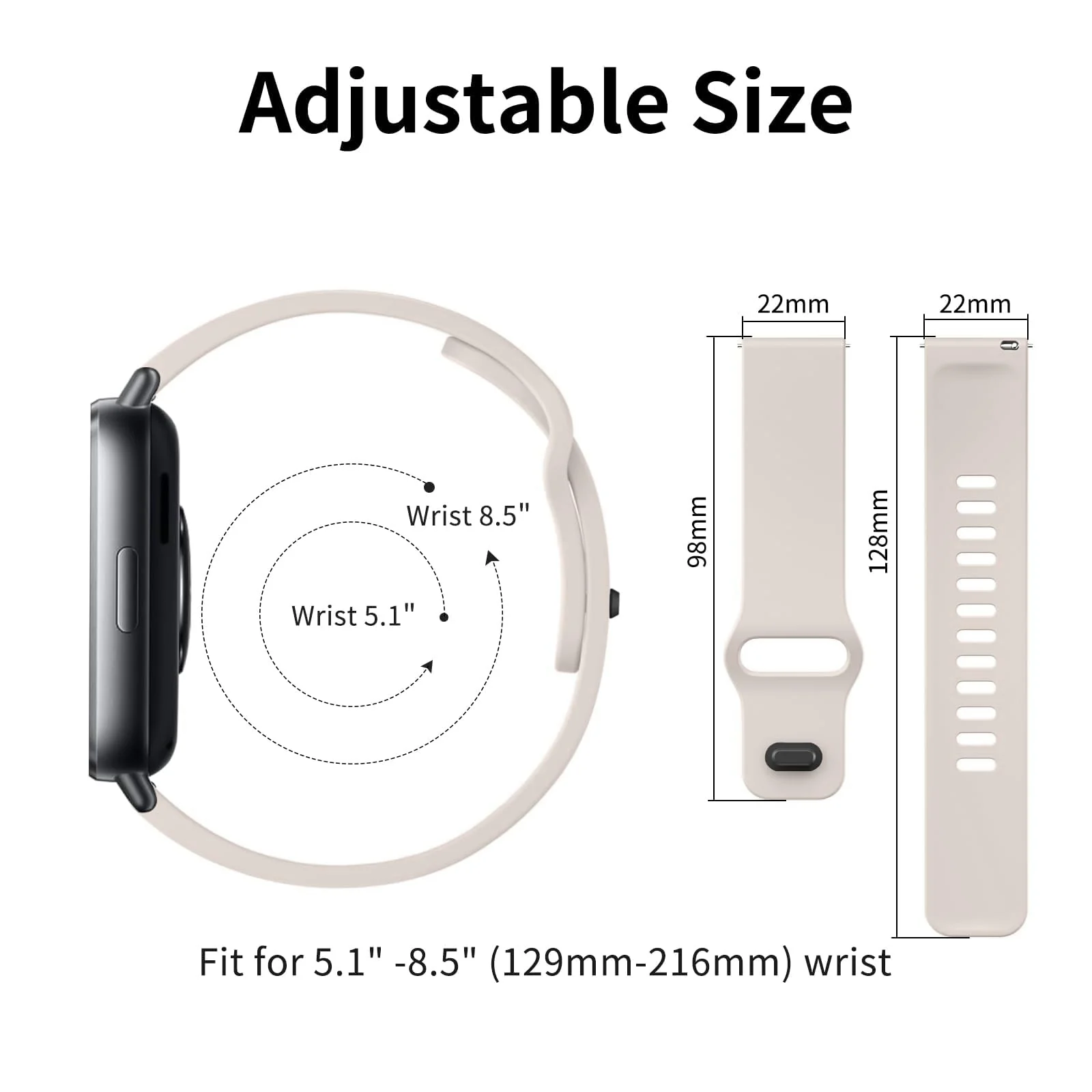 DL3 Mobilak Strap For Xiaomi Redmi Watch 5 Active/Redmi Watch 5 Lite Bands for Women Men, 22mm Adjustable Quick Release Silicone Replacement Watch Band Straps Wristbands Bracelet - Ivory White
