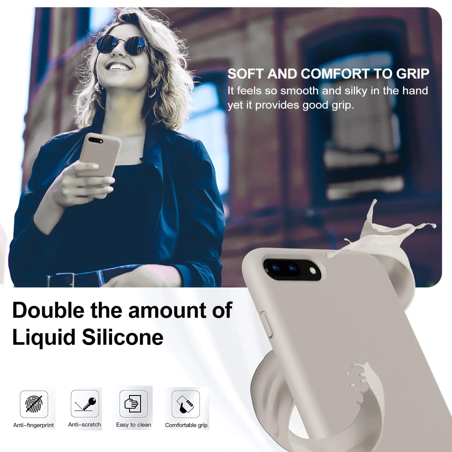 DL3 Mobilak Liquid Silicone Protective Case for iPhone 7 Plus / iPhone 8 Plus with Camera Protection and Microfiber Lining - Stone 3