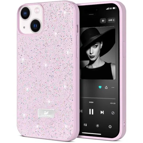 DL3 Mobilak Case for iPhone 15 (6.1 Inch) Glitter, Sparkle Diamond Crystal Bling Case with Bling, Ultra Thin Lightweight Full Body Shockproof Anti-Scratch Protective Cover - Pink2