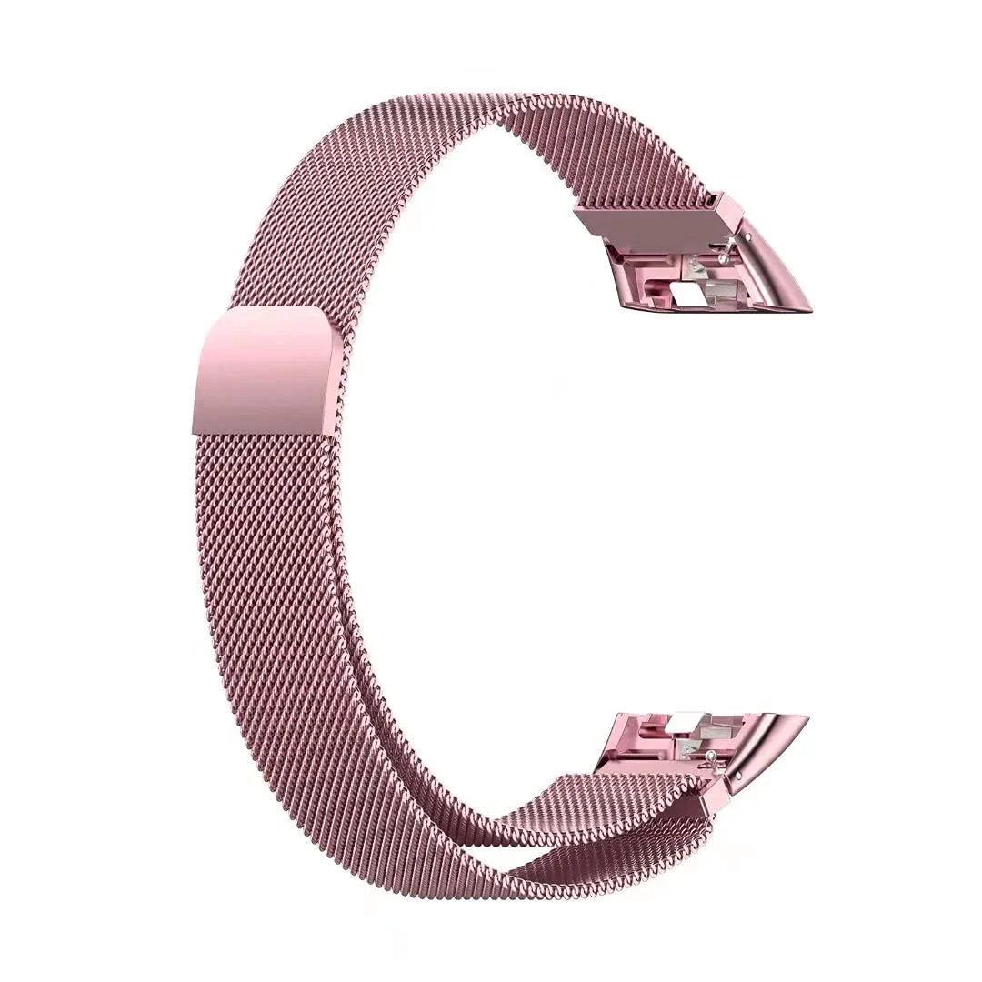 DL3 Mobilak Strap for Honor Band 6/Huawei Band 6/Huawei Band 6 Pro, Metal Woven Stainless Steel Magnetic Replacement Strap, Classic Adjustable Watch Strap For Honor Band 6 Bracelets - Pink