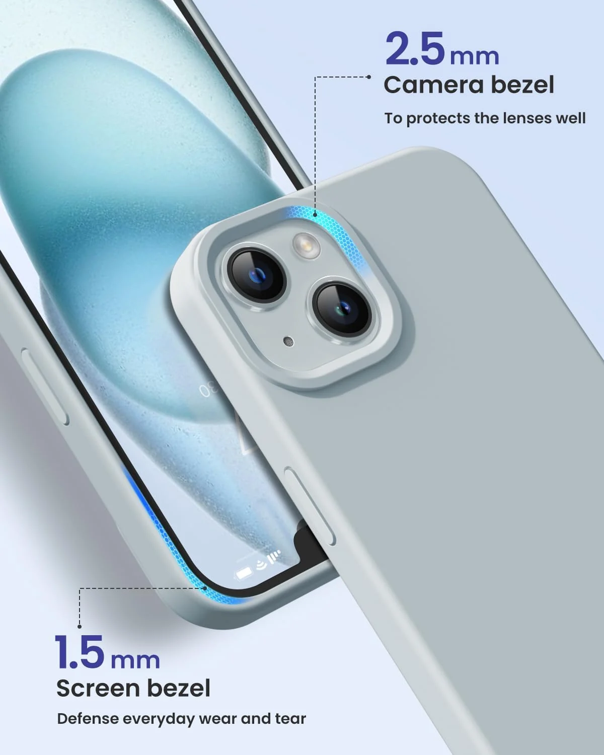 DL3 Mobilak Liquid Silicone Case for iPhone 15 Plus / iPhone 14 Plus, Supports wireless charging, Shock-absorbing protection, Scratch-resistant surface - Gray