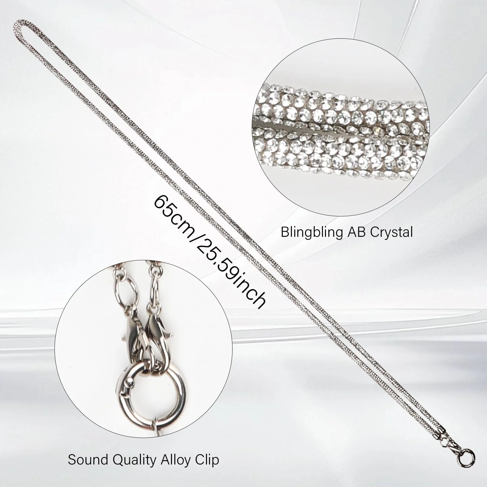 DL3 Mobilak Phone Crossbody Lanyard, Crystal Phone Lanyard with Full Rhinestone Bling Glitter, Bling Phone Strap for Most Phone, iPad, Handbag, Wallet, Phone Neck Holder for Women - Silver