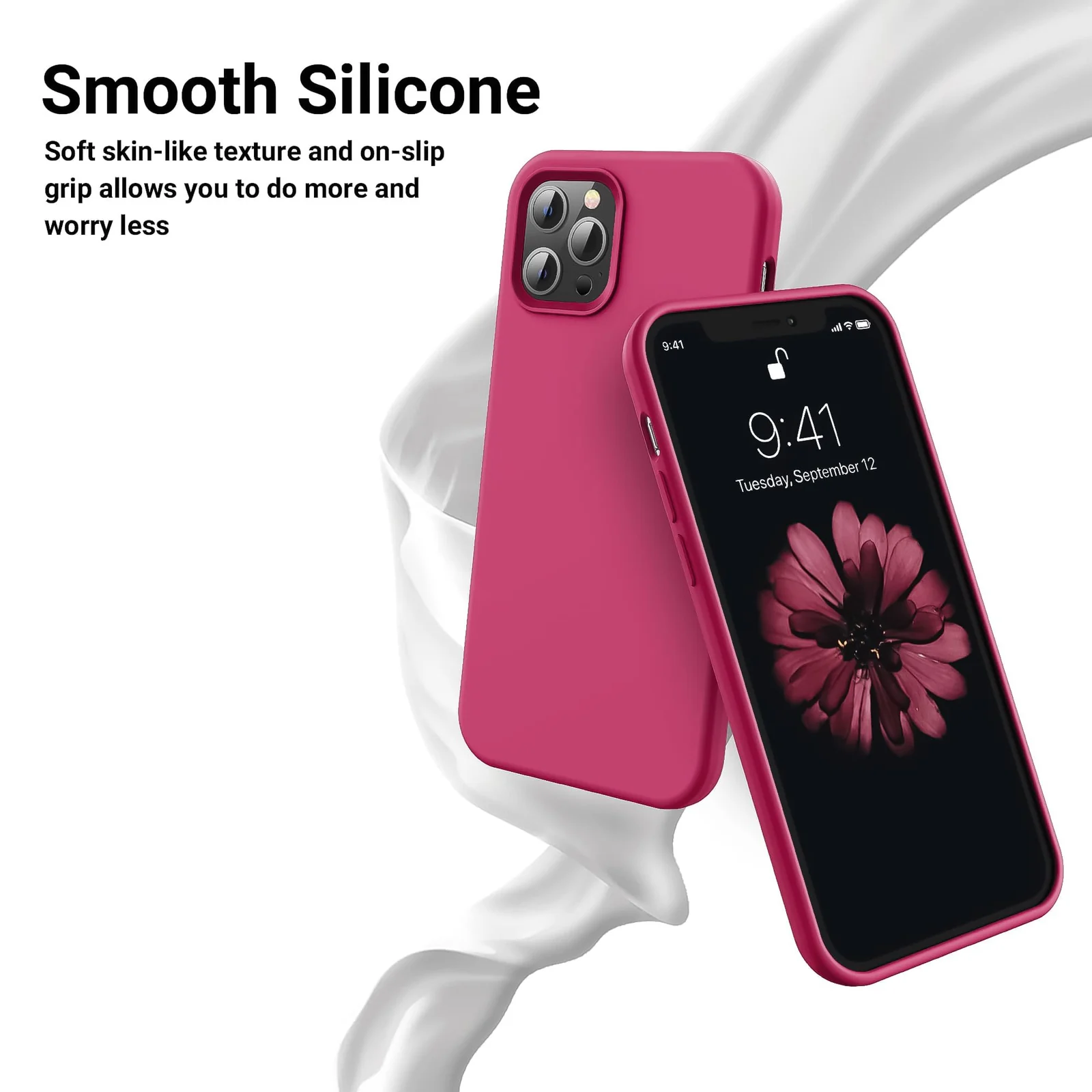DL3 Mobilak Liquid Silicone Case for iPhone 15 Pro Max, Supports wireless charging, Shock-absorbing protection, Scratch-resistant surface - Rose Red