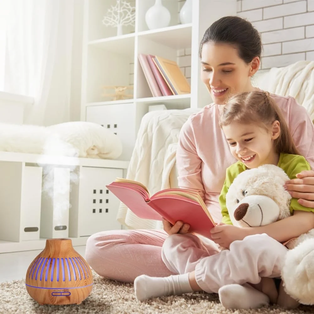 Mobigon Essential Oil Diffuser, Aromatherapy Diffuser 500ml with Remote Control, 4 Timer & Auto-Off Safety Switch, 7 Color LED Lights Mode, 10 Hours Quiet Humidifier for Bedroom - G.Light Brown