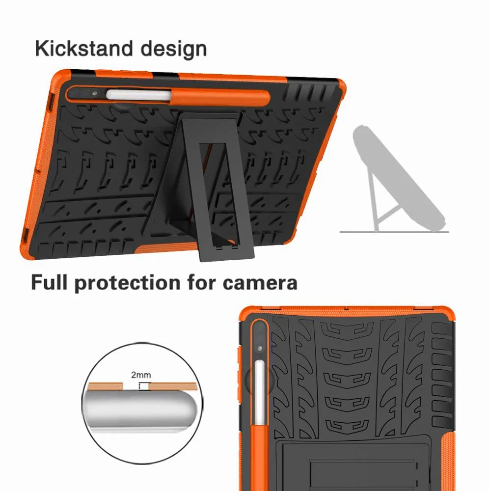 DL3 Mobilak Case For Samsung Galaxy Tab S8 Plus 2022/S7 FE 2021/S7 Plus 2020 12.4 Inch, Hybrid Rugged Armor Heavy Duty 2 in 1 TPU + PC Combo Dual Layer Shockproof Case with Kickstand - Orange