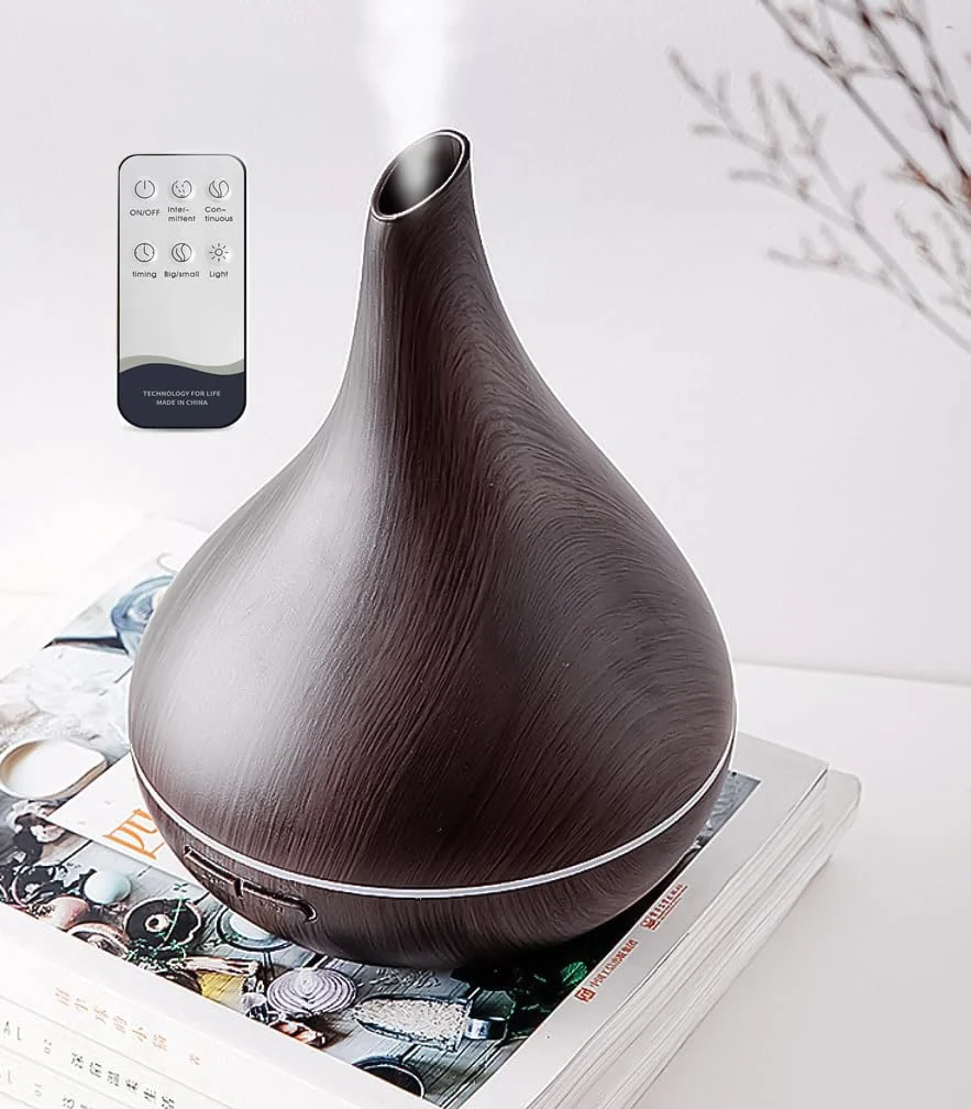 Mobigon Essential Oil Diffuser, Aromatherapy Diffuser 500ml with Remote Control, 4 Timer & Auto-Off Safety Switch, 7 Color LED Lights Mode, 10 Hours Quiet Humidifier for Bedroom - B.Dark Woody