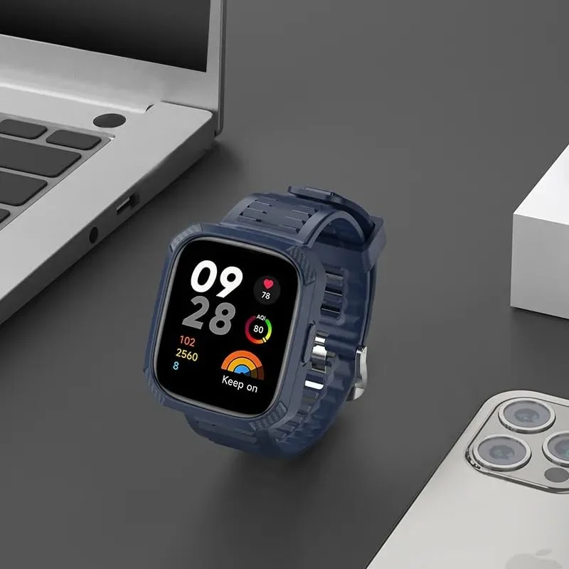 DL3 Mobilak Silicone Strap Carbon Fibre With Case Cover for Xiaomi Redmi Watch 3 Integrated strap Wristband Bracelet Metal Buckle correa Smartwatch Accessories For Redmi Watch3 - Sky Blue