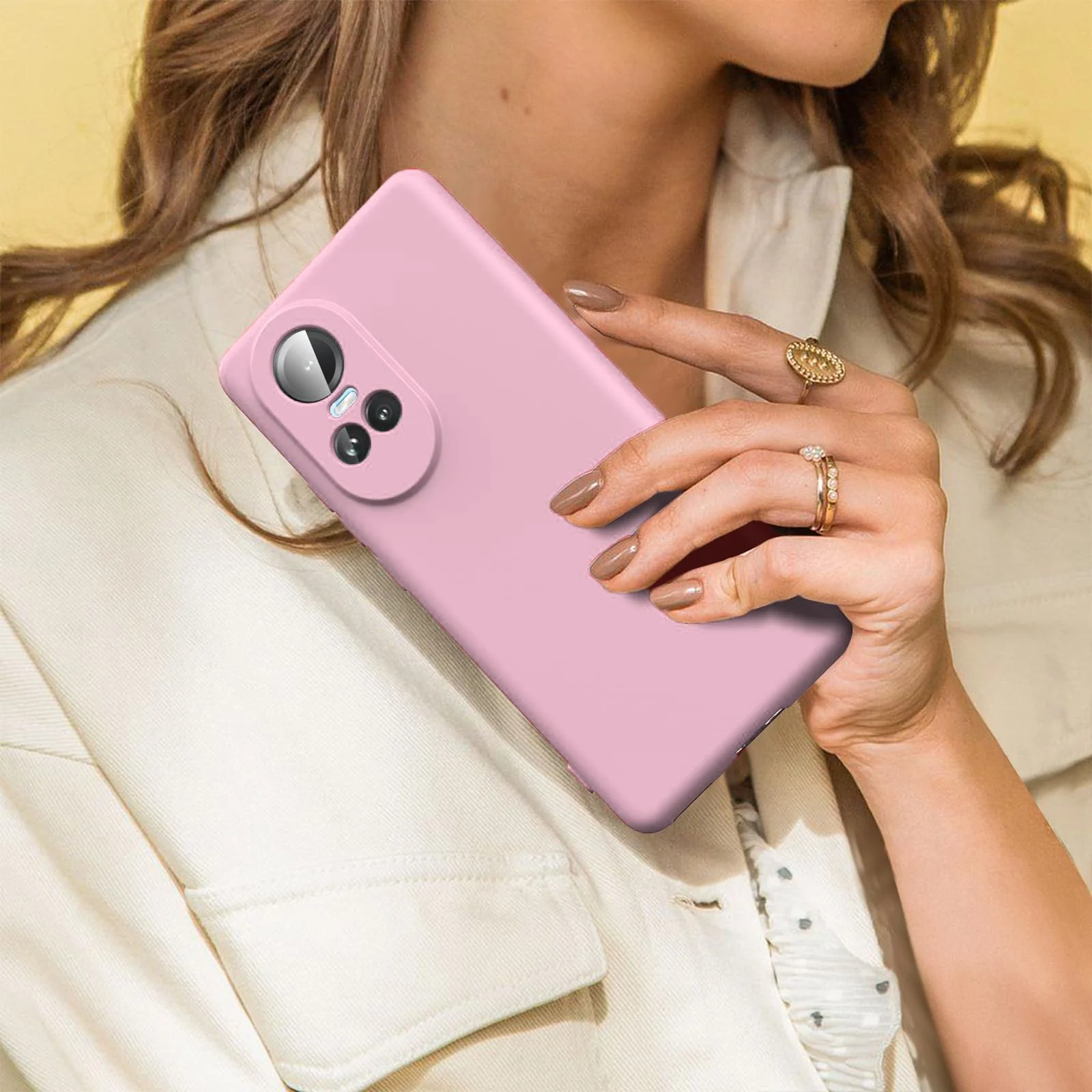DL3 Mobilak Liquid Silicone Protective Case with Soft Microfiber Lining for OPPO Reno 10 5G | OPPO Reno 10 Pro 5G - Pink