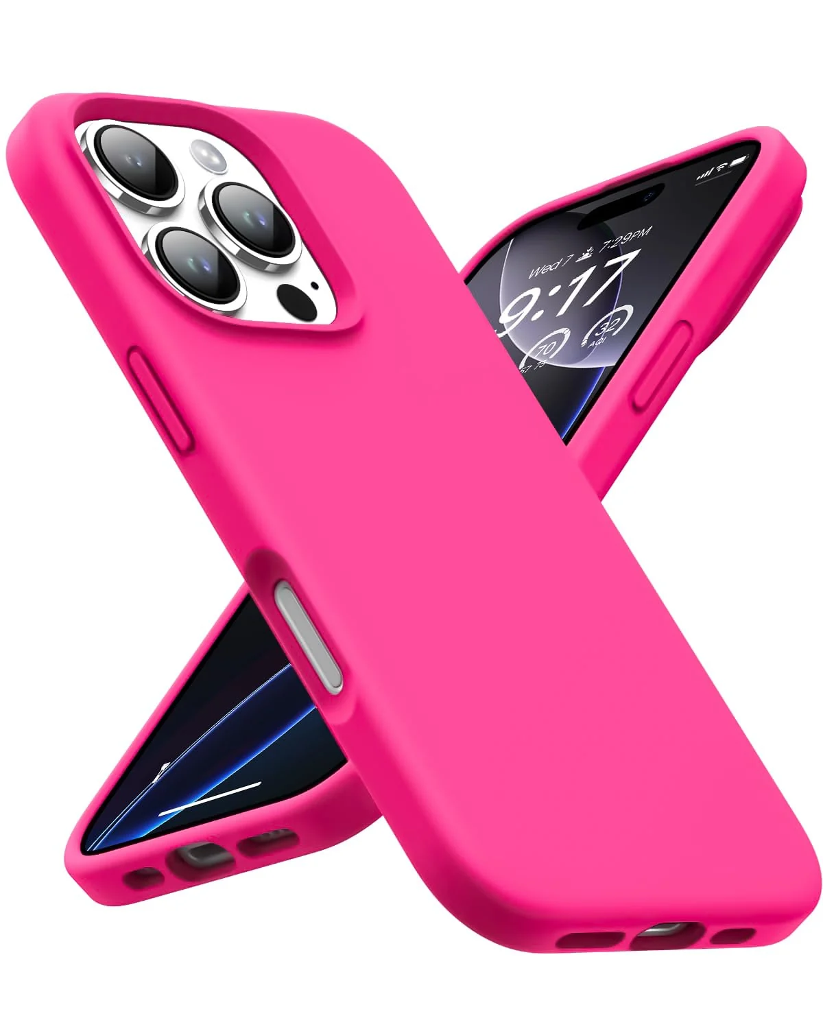 DL3 Mobilak Liquid Silicone Protective Case with Soft Microfiber Lining for iPhone 16 Pro Max - Neon Pink