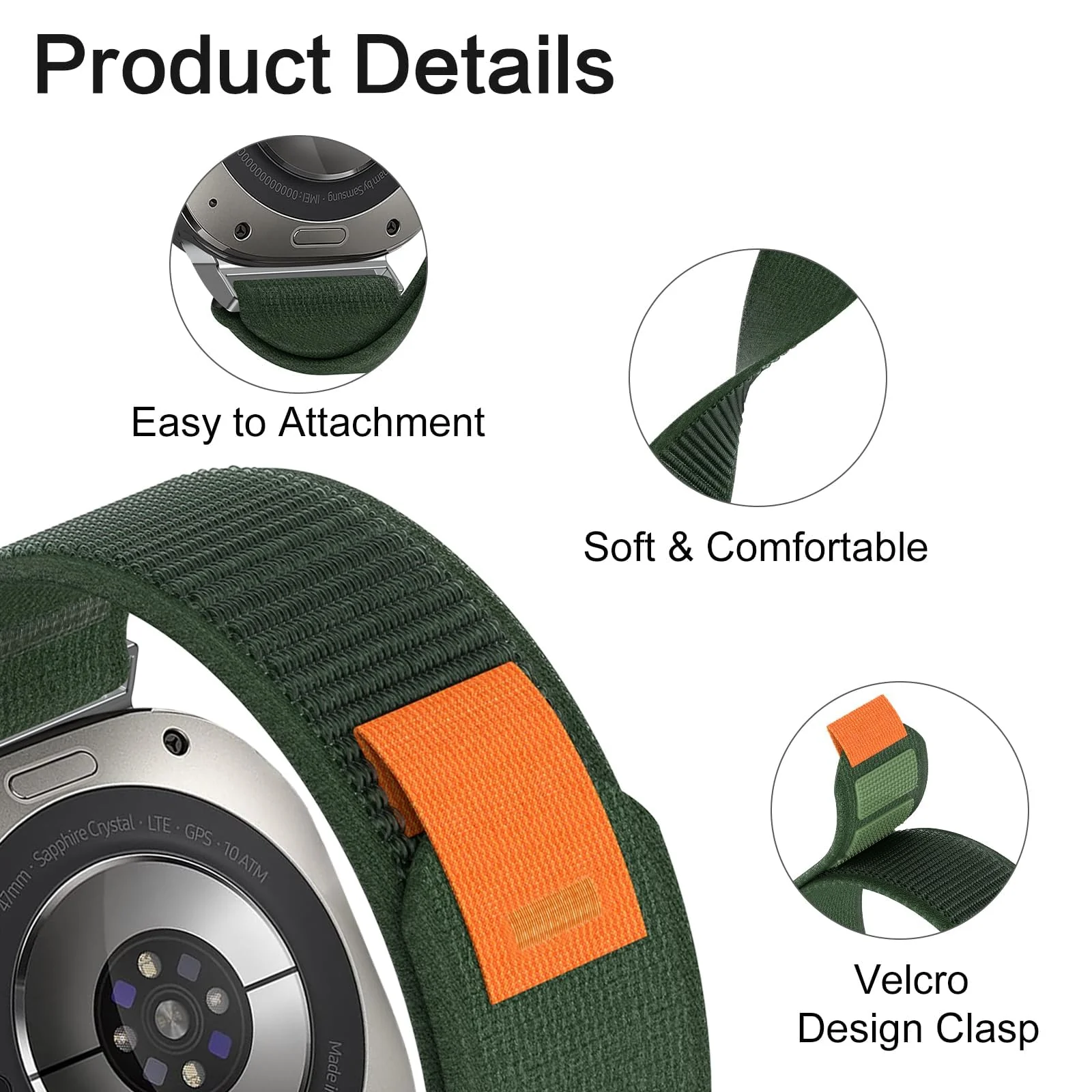 DL3 Mobilak For Samsung Galaxy Watch ultra Strap 47mm, One Click Trail Loop Strap for Men Women, Soft Nylon Sport Loop Elastic Replacement Wristband for Galaxy Watch 7 Ultra - Green