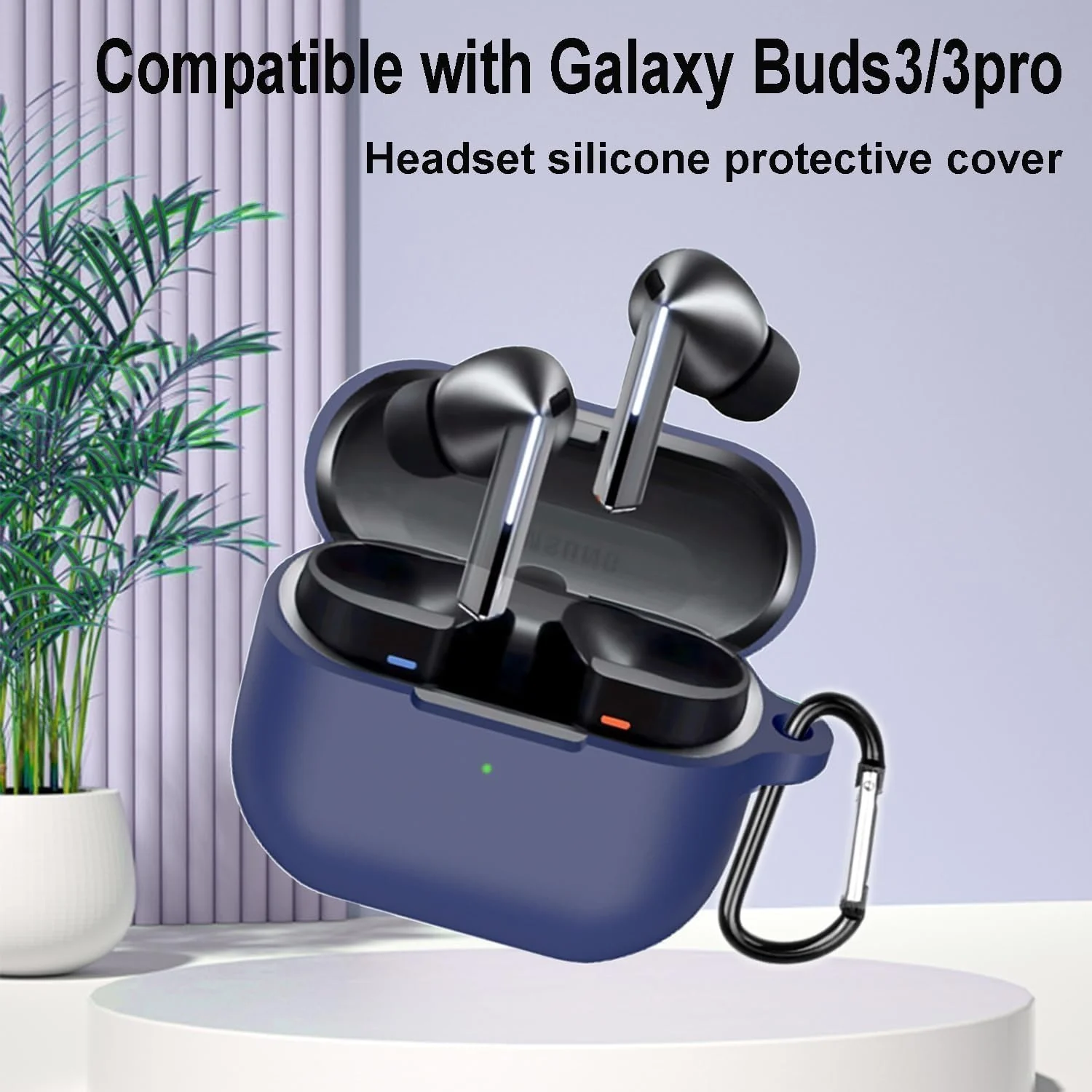 DL3 Mobilak Compatible with Samsung Galaxy Buds 3 Pro/Buds 3 Case Cover, Soft Silicone Shockproof Protective Case Wireless Earbuds with Carabiner, Front LED Visible - Blue
