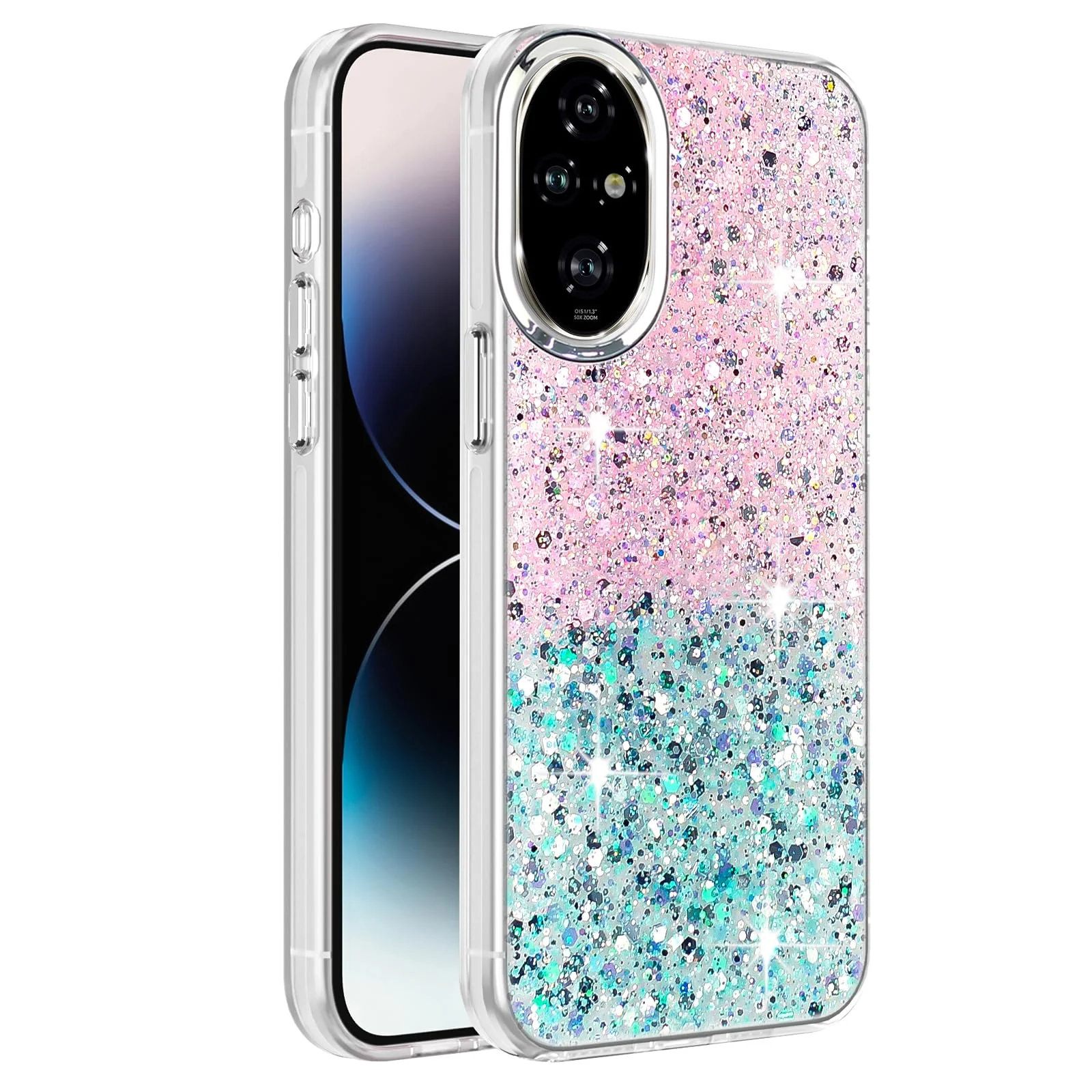 DL3 Mobilak Glitter Protective Case for Honor 200 Pro 5G, Supports wireless charging, Camera protection, Shock-absorbing protection - Pink Green