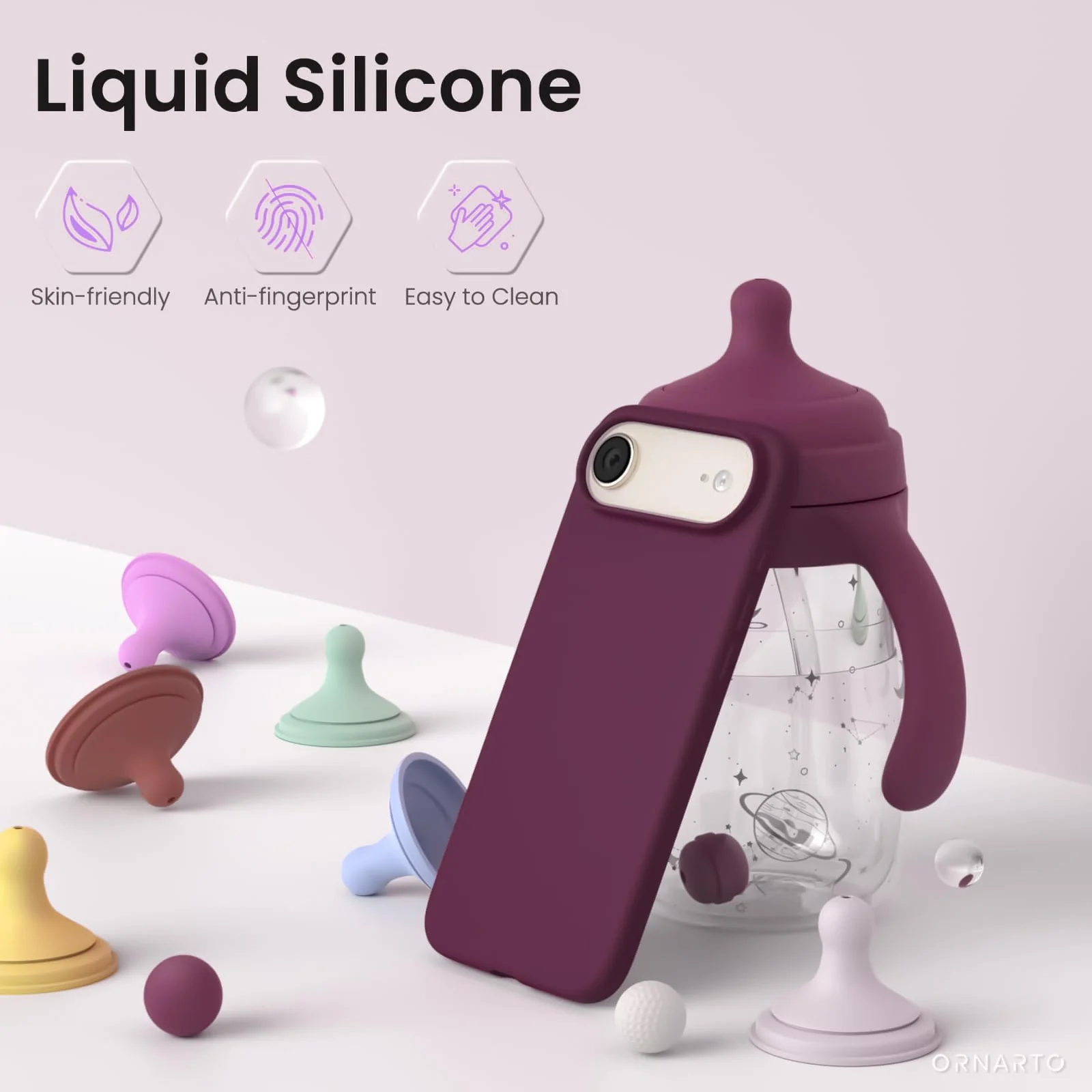 DL3 Mobilak Liquid Silicone Protective Case for iPhone 17 Air 6.5-Inch with Microfiber Lining and Shockproof Design - Wine Red