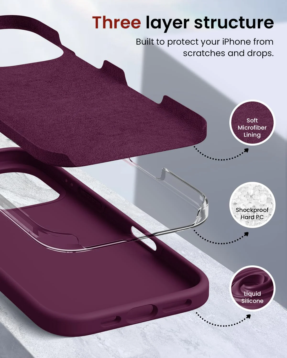 DL3 Mobilak Liquid Silicone Protective Case with Soft Microfiber Lining for iPhone 16 Pro - Wine Red