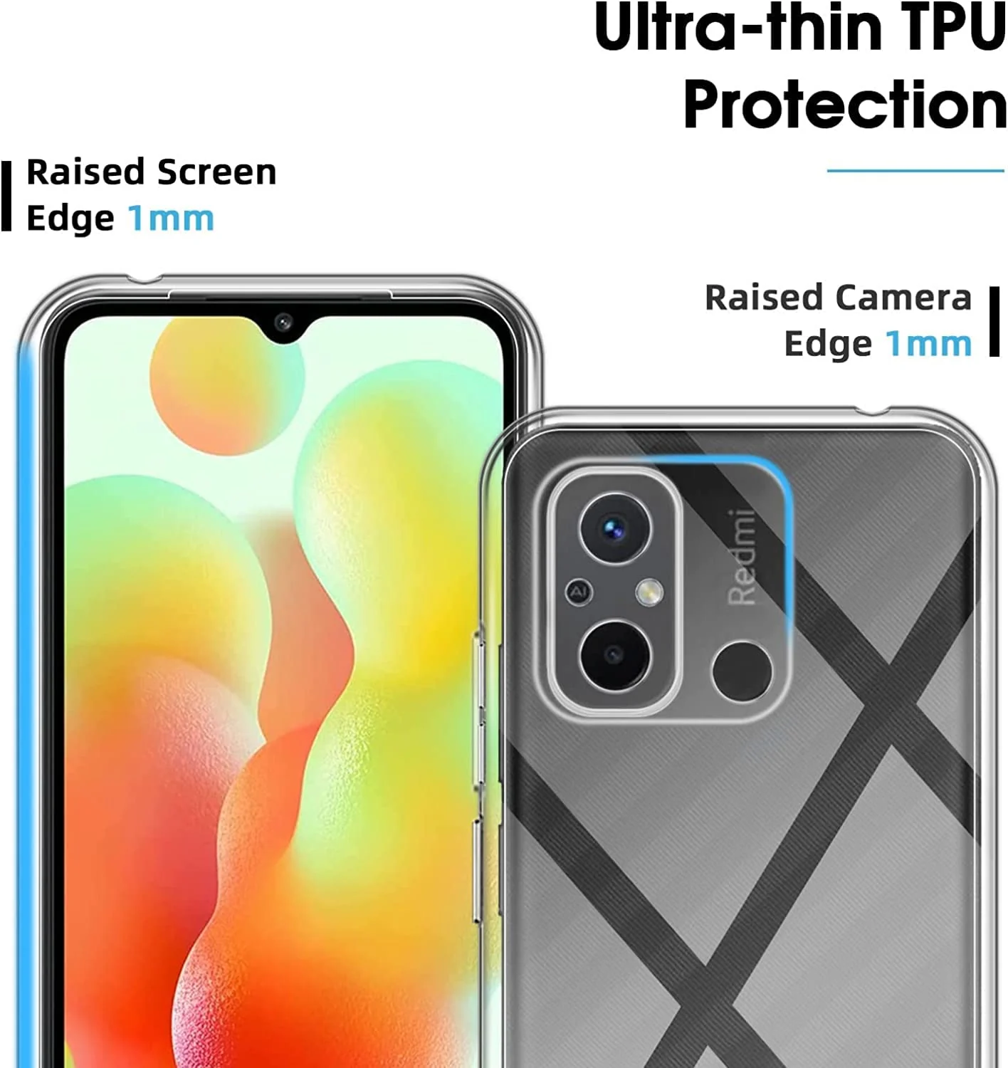 DL3 Mobilak Case Compatible with Xiaomi Redmi 12C Case Crystal Soft TPU Gel Case Flexible Silicone Anti-Scratch Camera Protection TPU Cover - Clear
