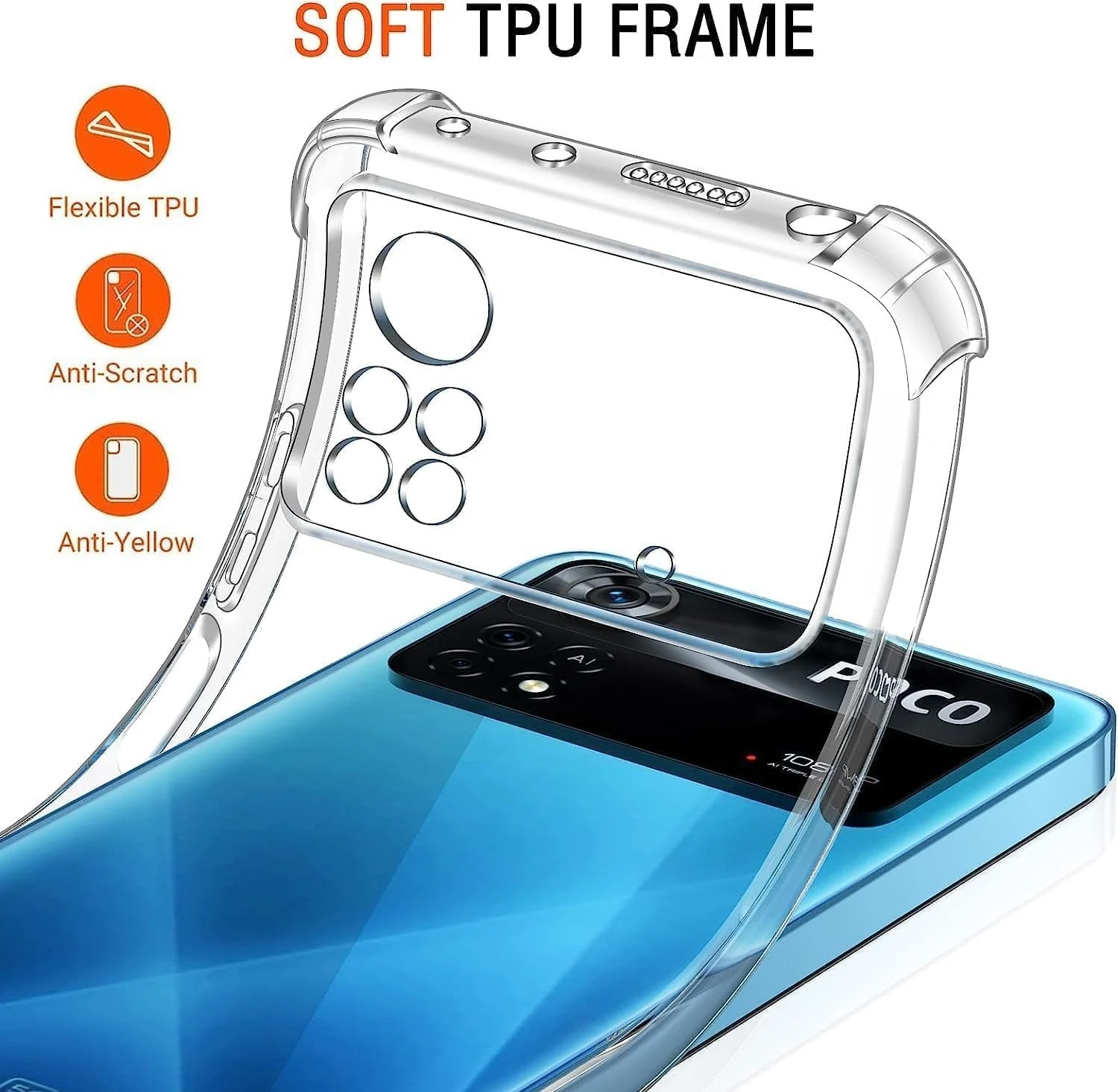 DL3 Mobilak Military Drop Protection Case for Xiaomi Poco M4 Pro 4G - Non-Yellowing Shockproof TPU Back Soft Silicone Bumper Cover - Clear