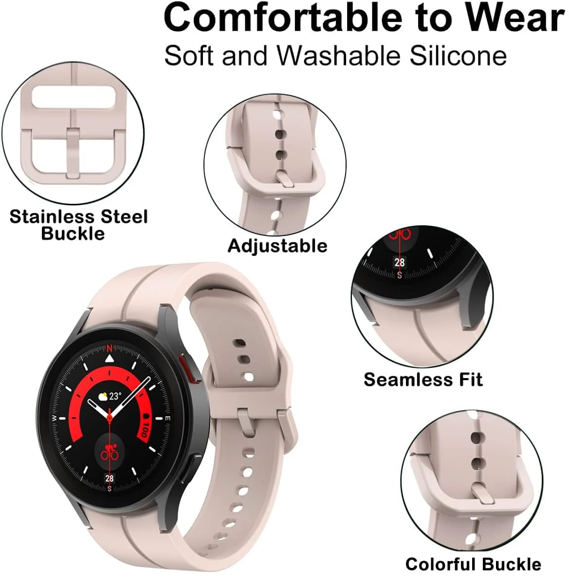 DL3 Mobilak Sport Watch Band Compatible with Samsung Galaxy Watch 7 FE 6 5 4 Band 40mm 44mm/ Galaxy Watch 6 Classic Bands 43mm 47mm/Watch 5 Pro Band 45mm/ Galaxy Watch4 Classic Band 42mm 46mm, No Gap - Pink