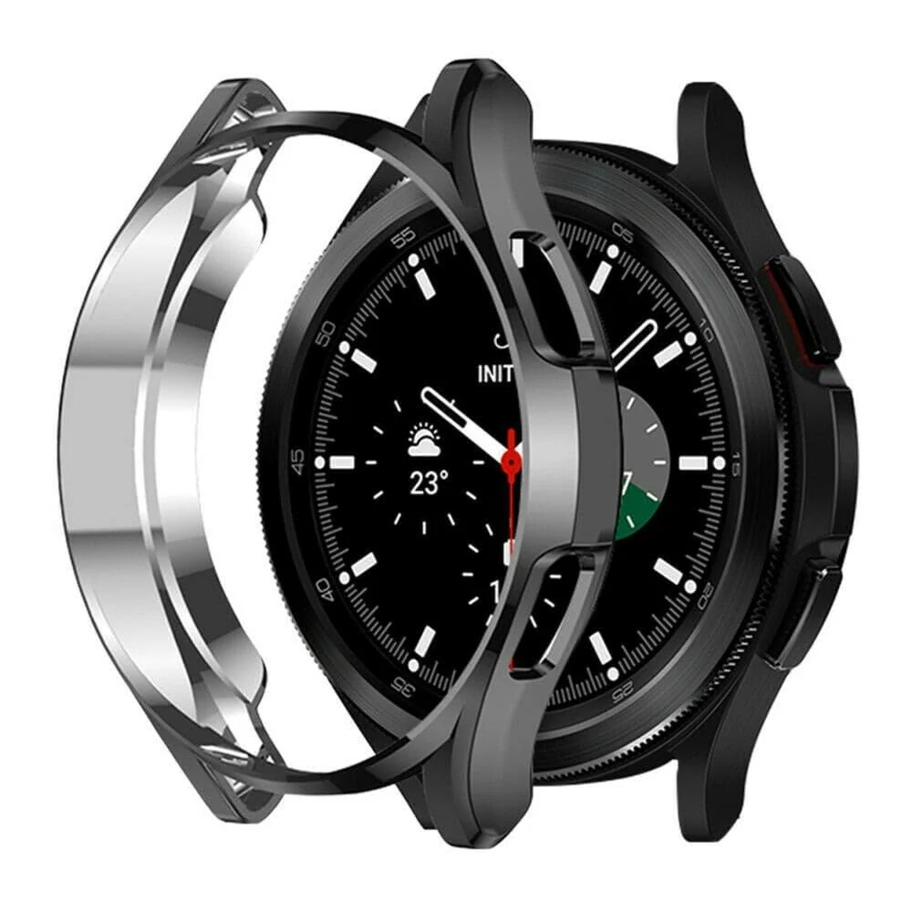 DL3 Mobilak Case Compatible with Samsung watch 4 classic 46mm Case All-Around Screen Protector Watch Soft TPU Shockproof Cover Slim Guard Thin Bumper Shell Protector - Black