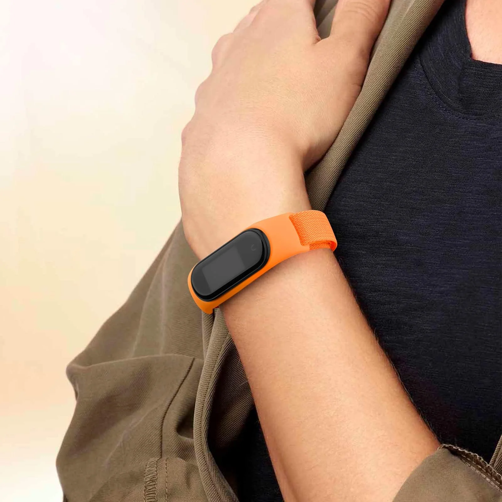 DL3 MOBILAK Alpine Loop Band for Xiaomi Mi Band 7/Mi Band 6/Mi Band 5/Mi Band 4/Mi Band 3,Women Men Nylon Sport Solo Loop Rugged Wristband with G‑Hook - Orange